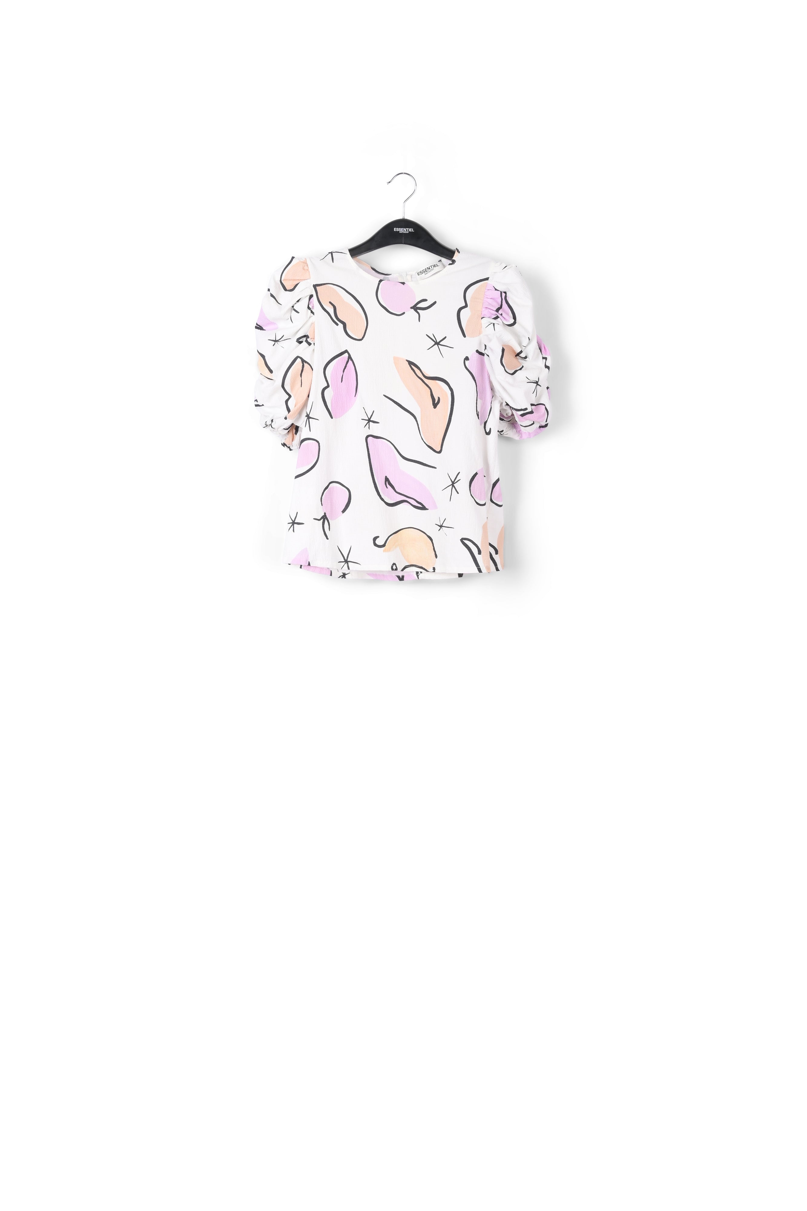 White puffed sleeve top with abstract print RE—SSENTIEL | Essentiel second hand