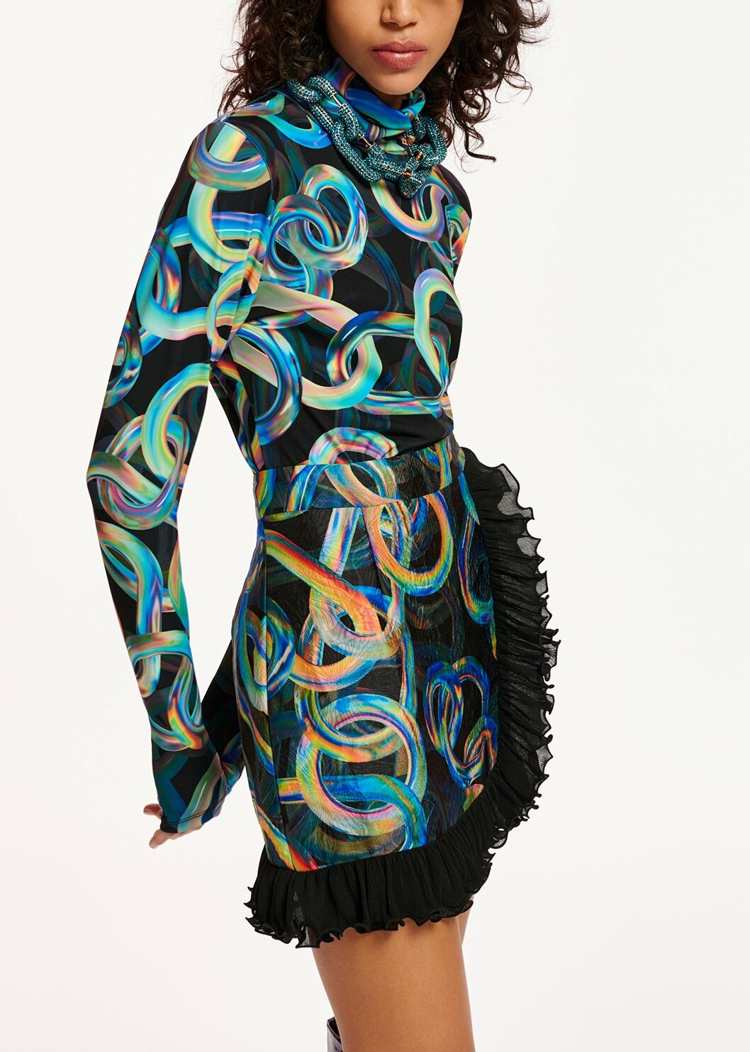 Black abstract-print turtleneck top RE—SSENTIEL | Essentiel second hand