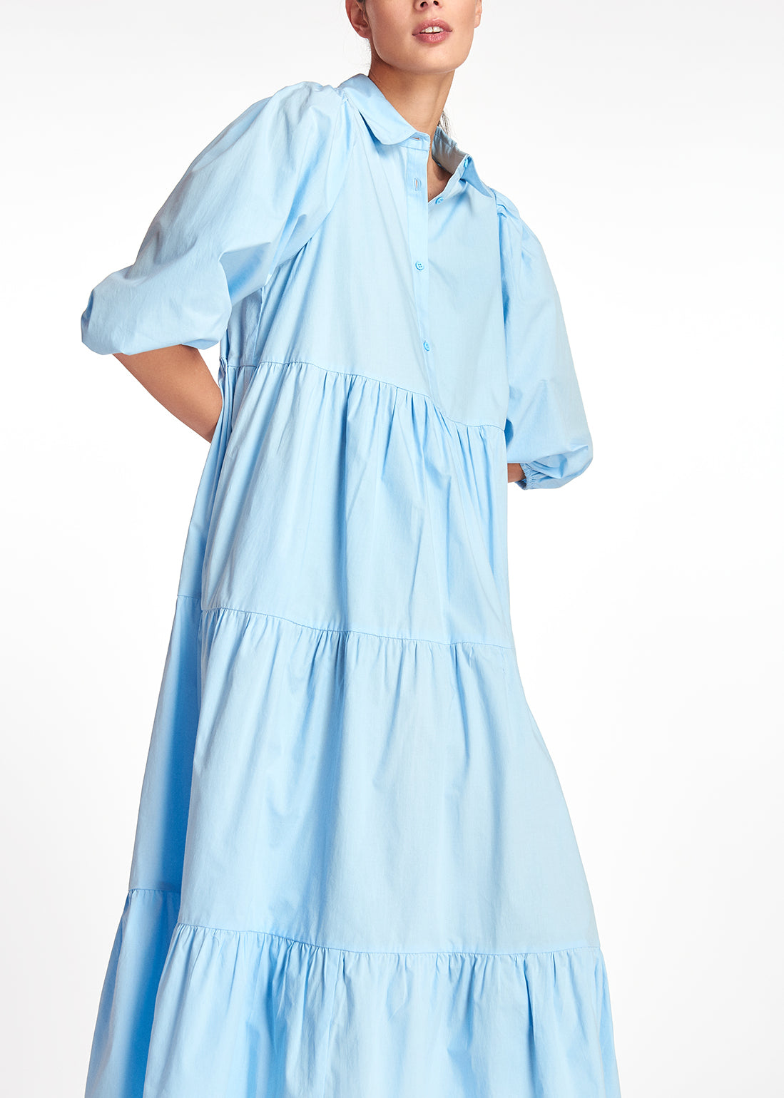 Voluminous blue A-line shirt dress RE—SSENTIEL | Essentiel second hand