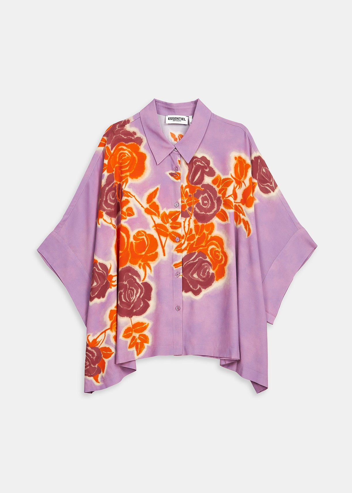 Lilac, orange and purple oversized shirt with floral print RE—SSENTIEL | Essentiel second hand