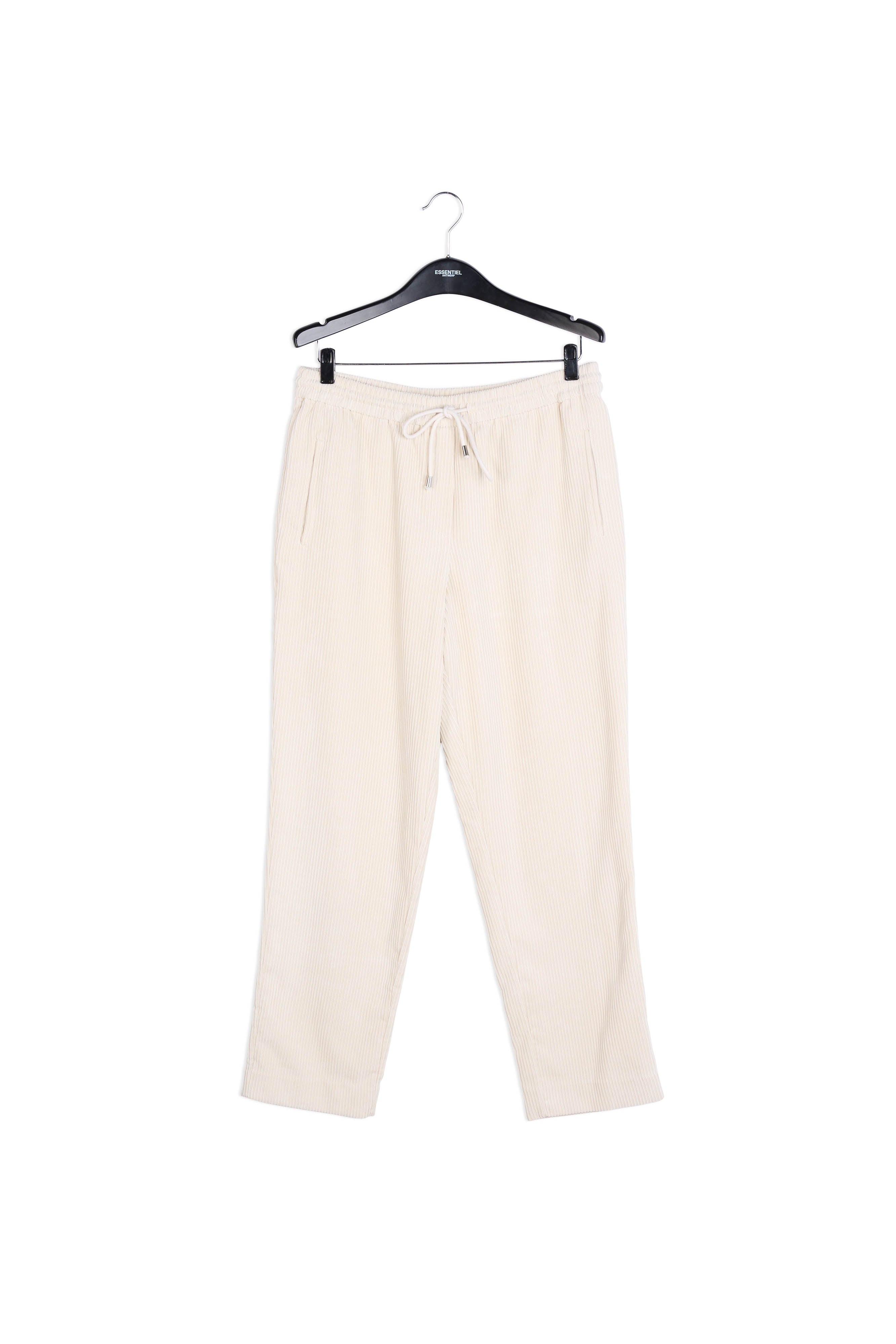 Taps toelopende broek in gebroken wit fluweel RE—SSENTIEL | Essentiel second hand