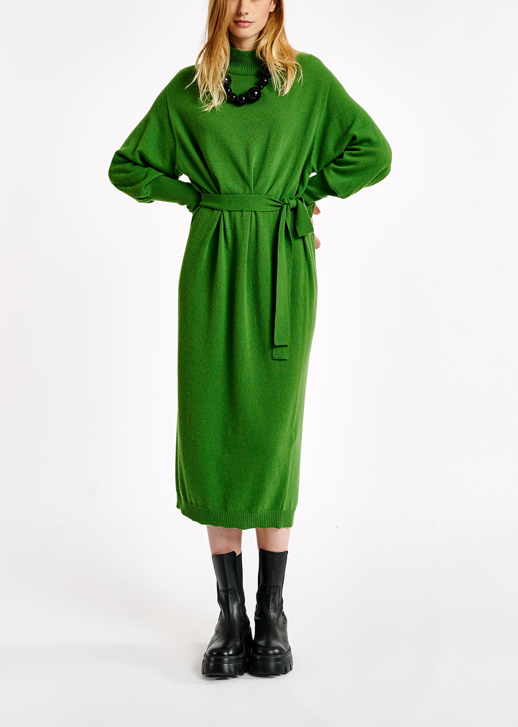 Green midi-length merino wool blend knit dress RE—SSENTIEL | Essentiel second hand