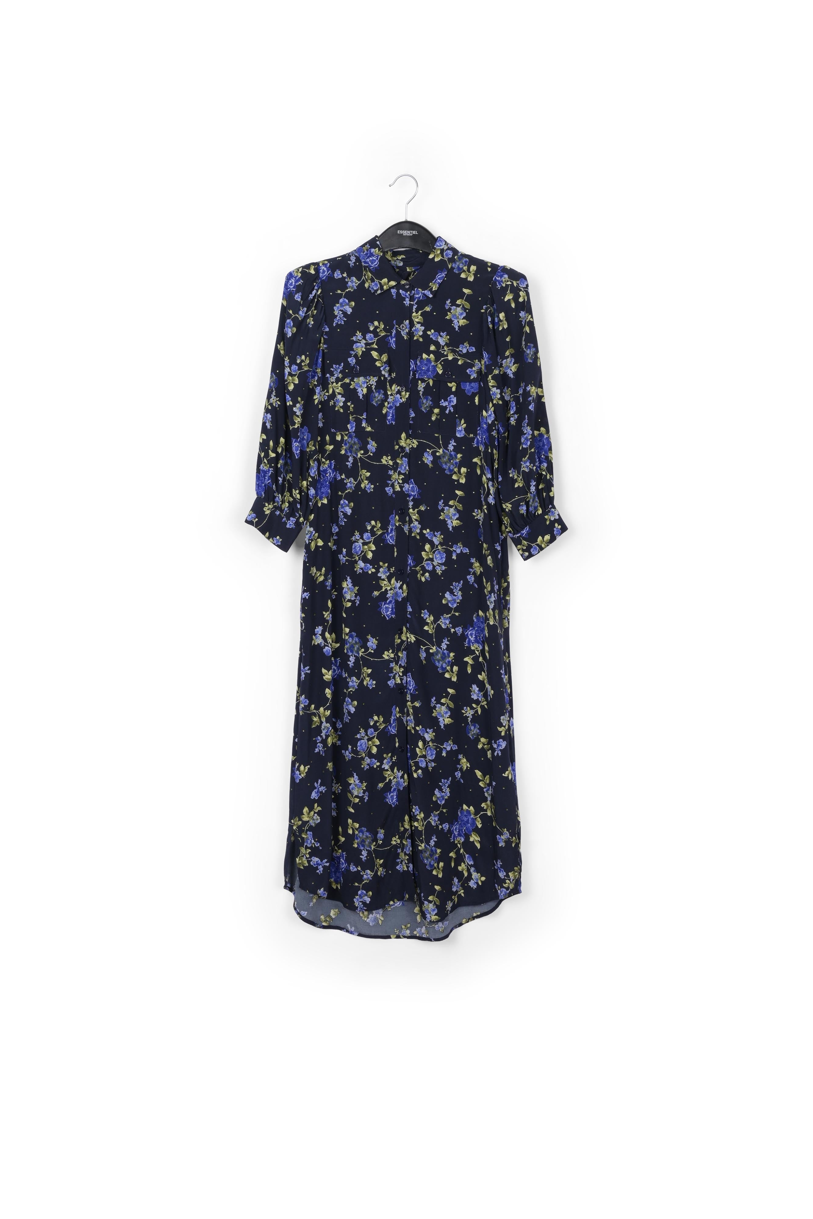 Robe chemise bleu foncé à imprimé fleuri RE—SSENTIEL | Essentiel second hand