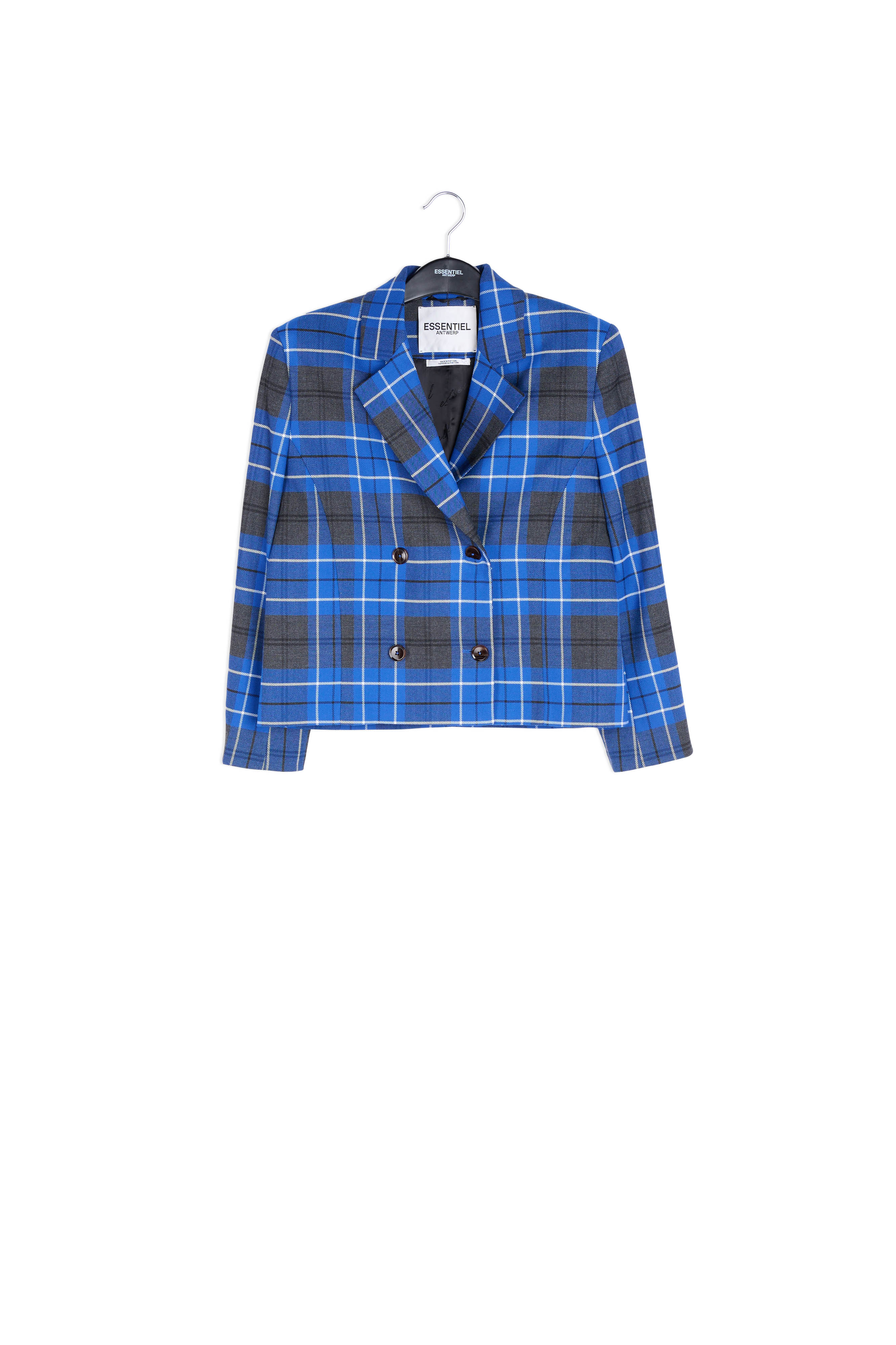Blue check cropped-fit blazer RE—SSENTIEL | Essentiel second hand