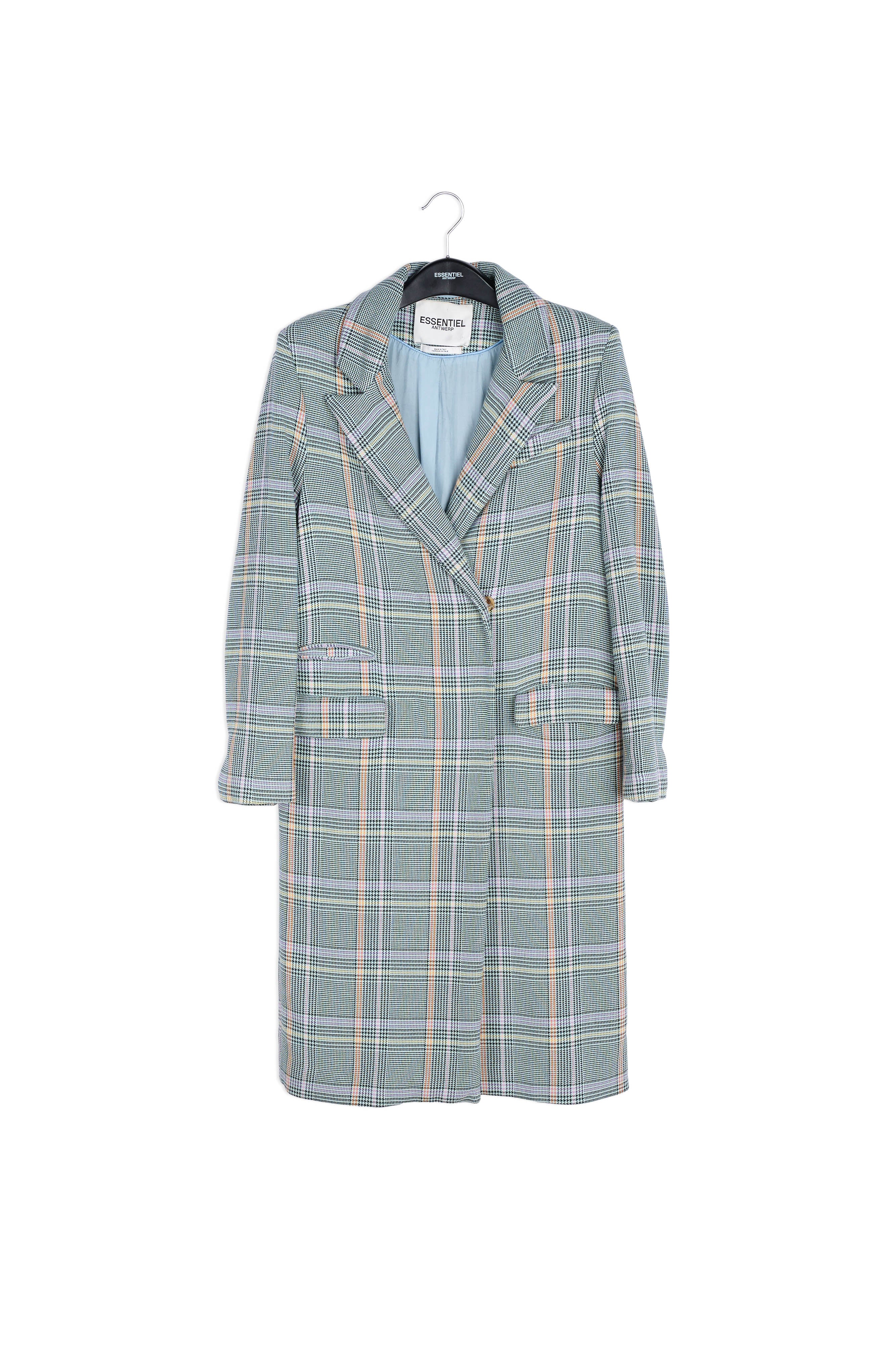 Manteau croisé en tartan vert RE—SSENTIEL | Essentiel second hand