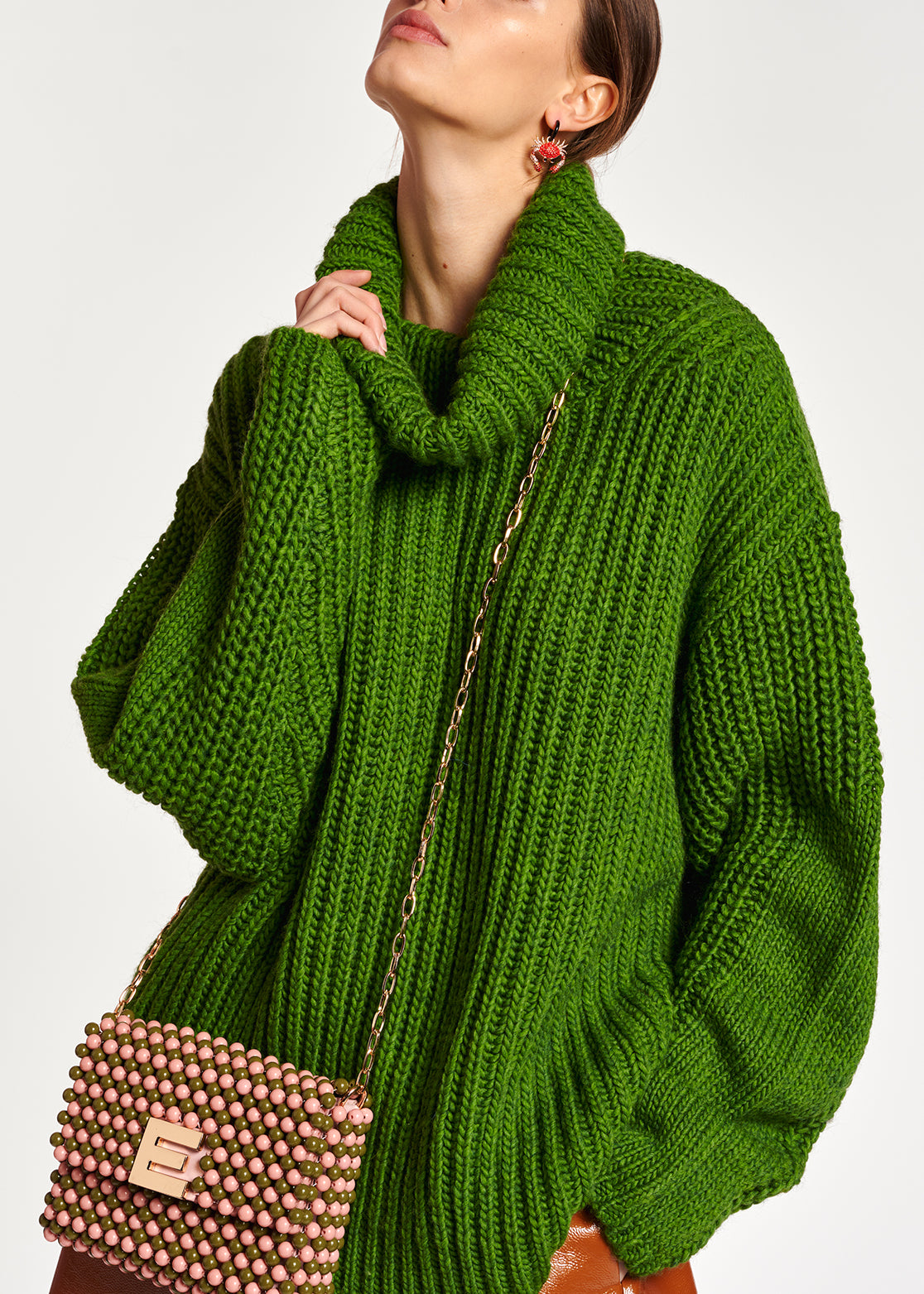 Green chunky ribbed turtleneck sweater RE—SSENTIEL | Essentiel second hand