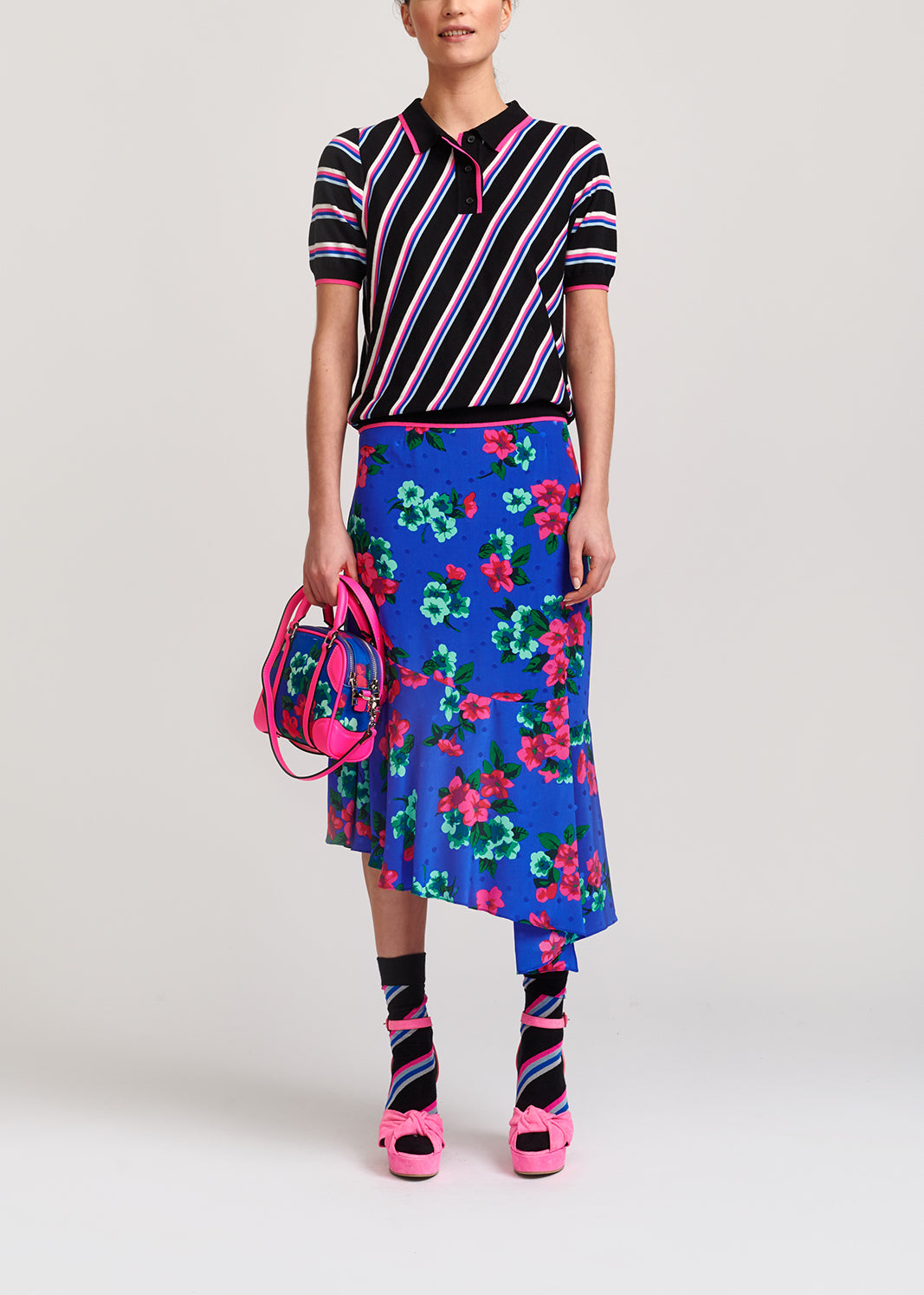 Jupe bleue en soie à fleurs et à pois RE—SSENTIEL | Essentiel second hand