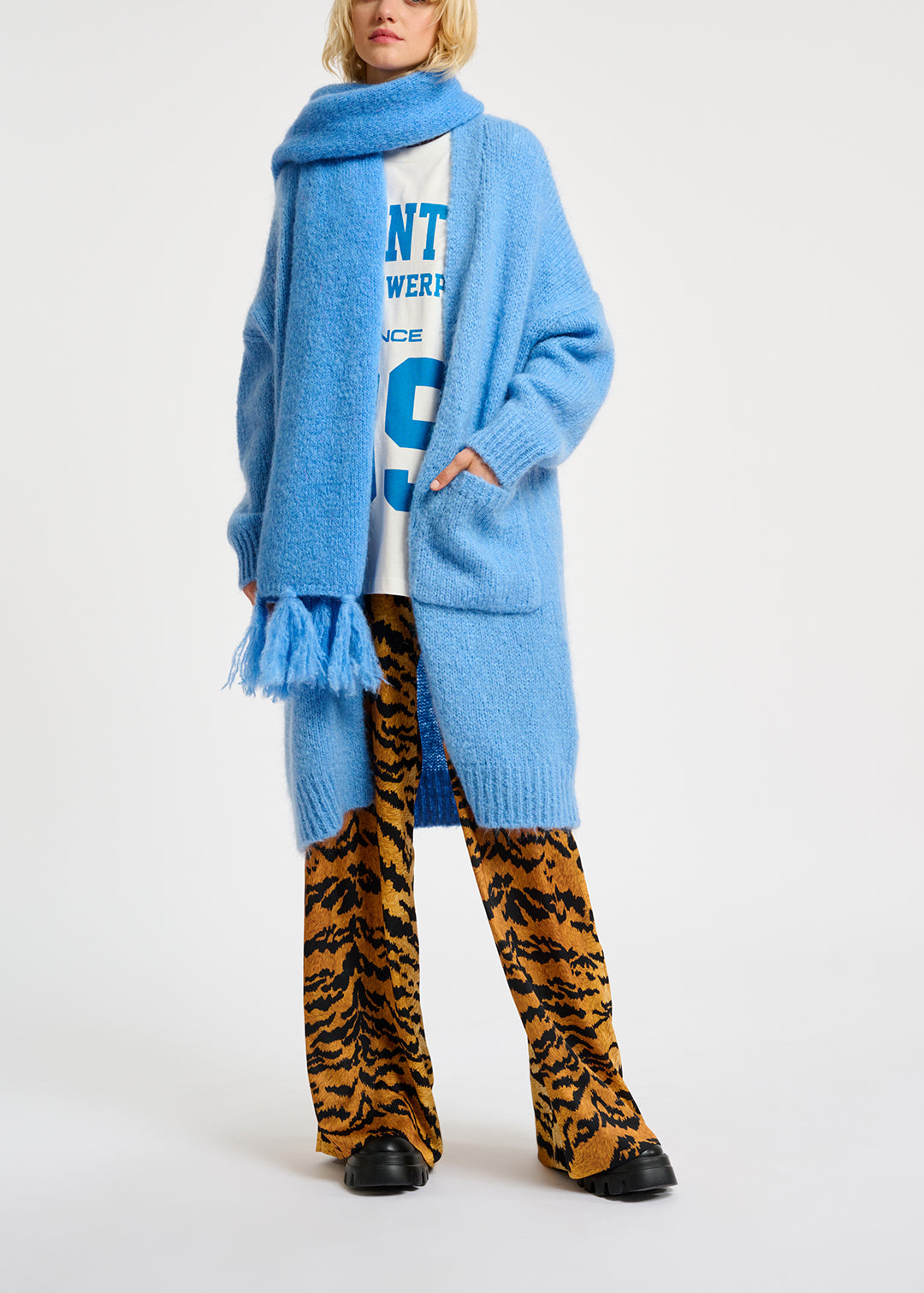 Blue midi-length mohair-blend cardigan RE—SSENTIEL | Essentiel second hand