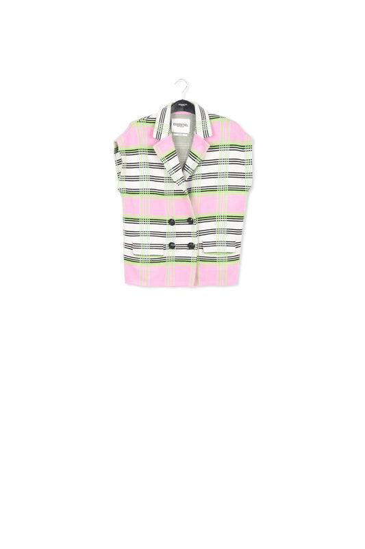 Off-white, pink and green checked sleeveless cardigan RE—SSENTIEL | Essentiel second hand