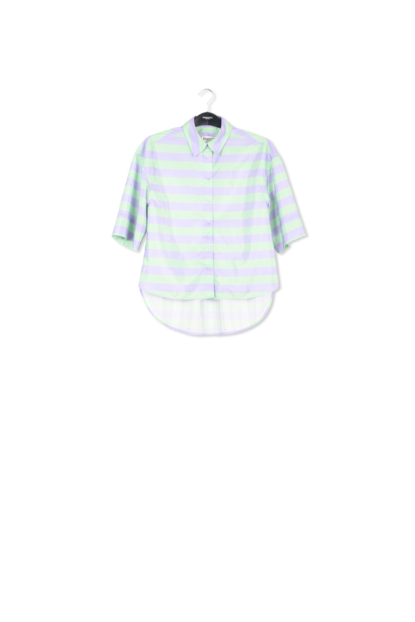Lilac and mint green striped shirt with pussy bow RE—SSENTIEL | Essentiel second hand