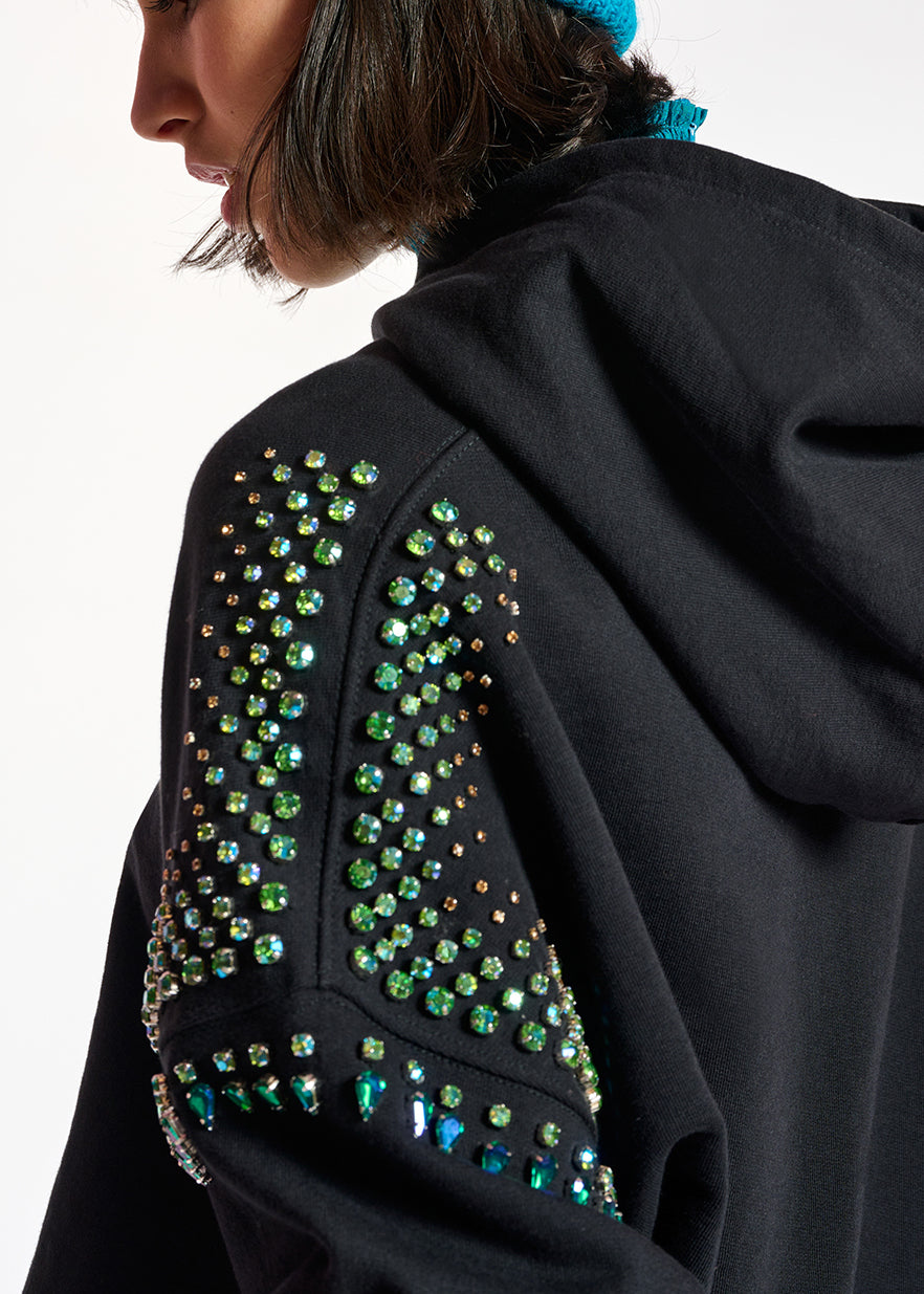 Black hoodie with colorful rhinestone embellishments RE—SSENTIEL | Essentiel second hand