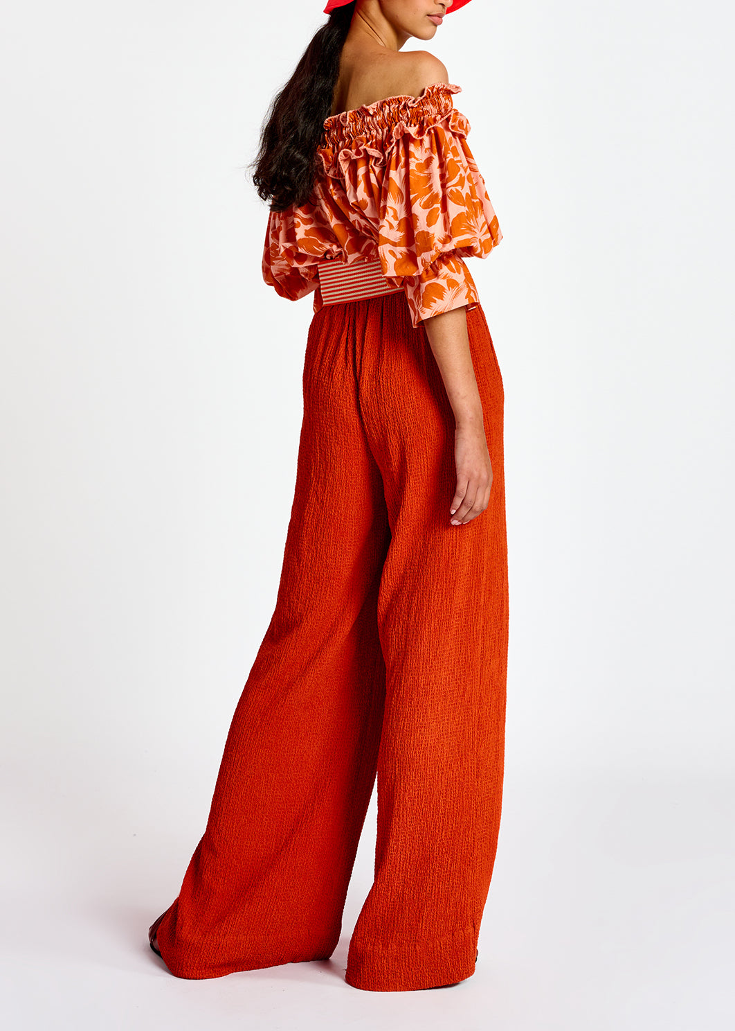 Orange wide-leg seersucker pants RE—SSENTIEL | Essentiel second hand