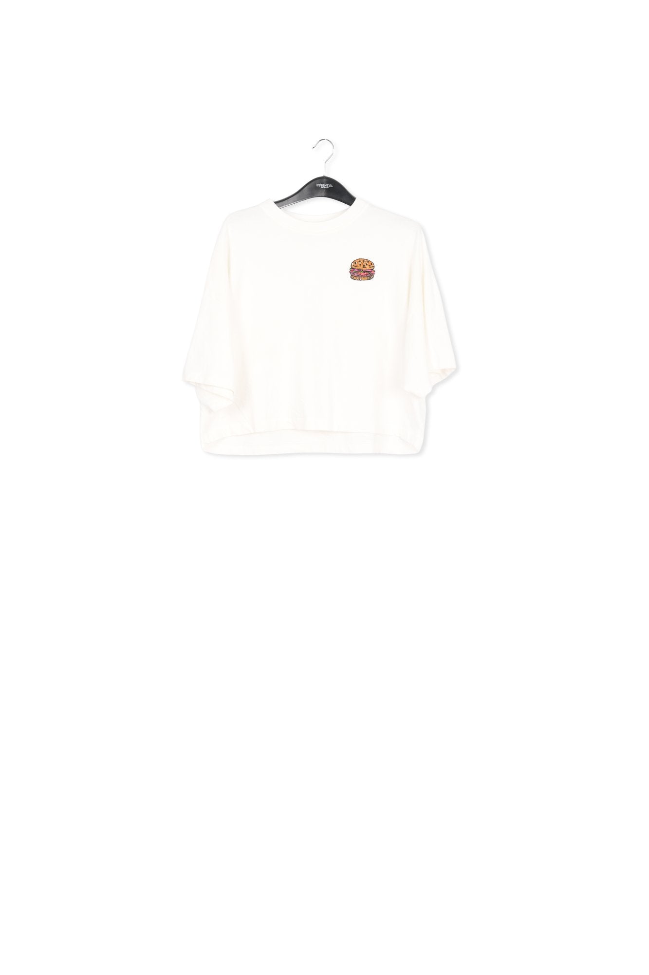 Off-white organic cotton T-shirt with hamburger embroidery RE—SSENTIEL | Essentiel second hand