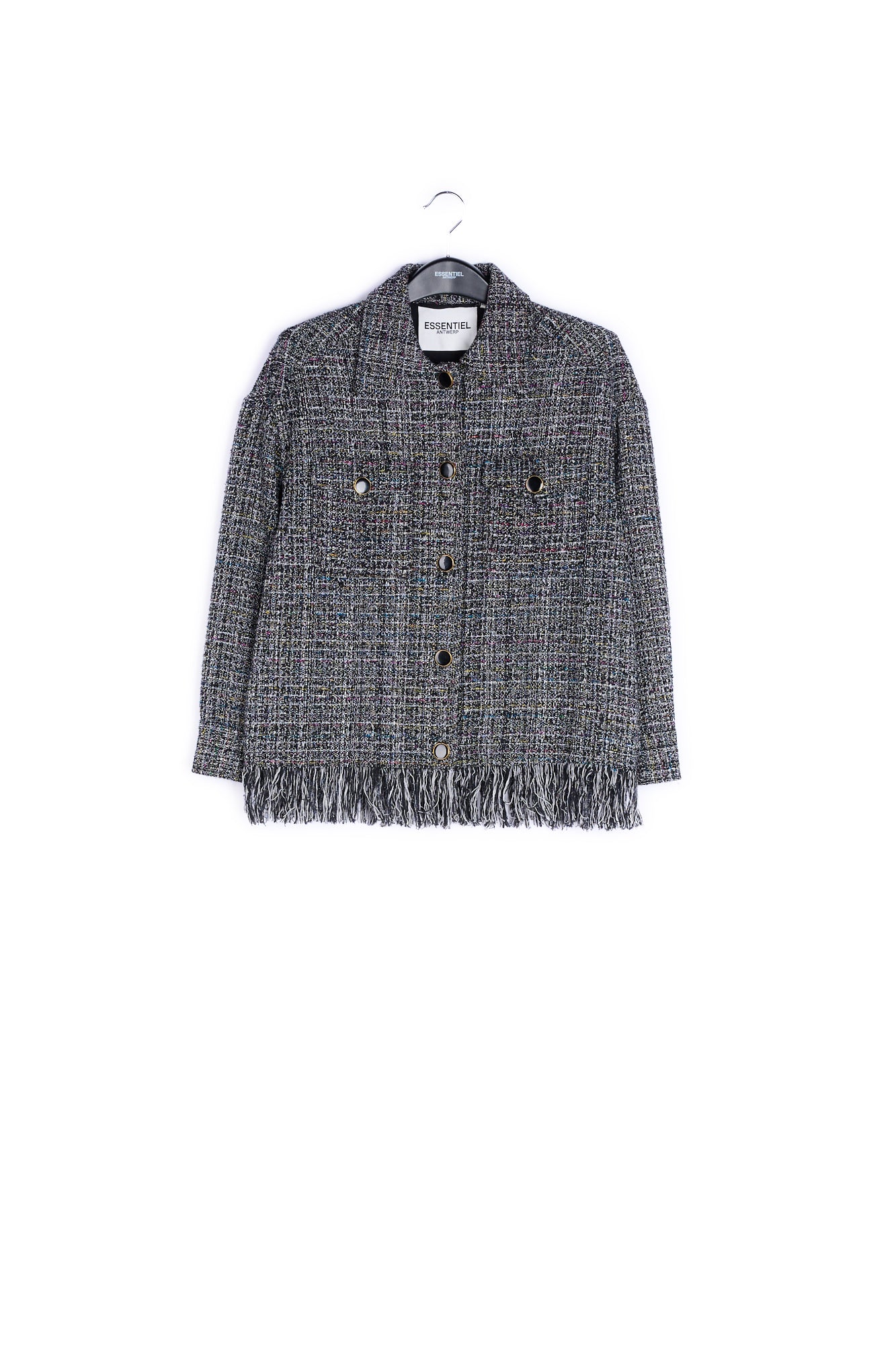 Black check jacket with fringed hem RE—SSENTIEL | Essentiel second hand