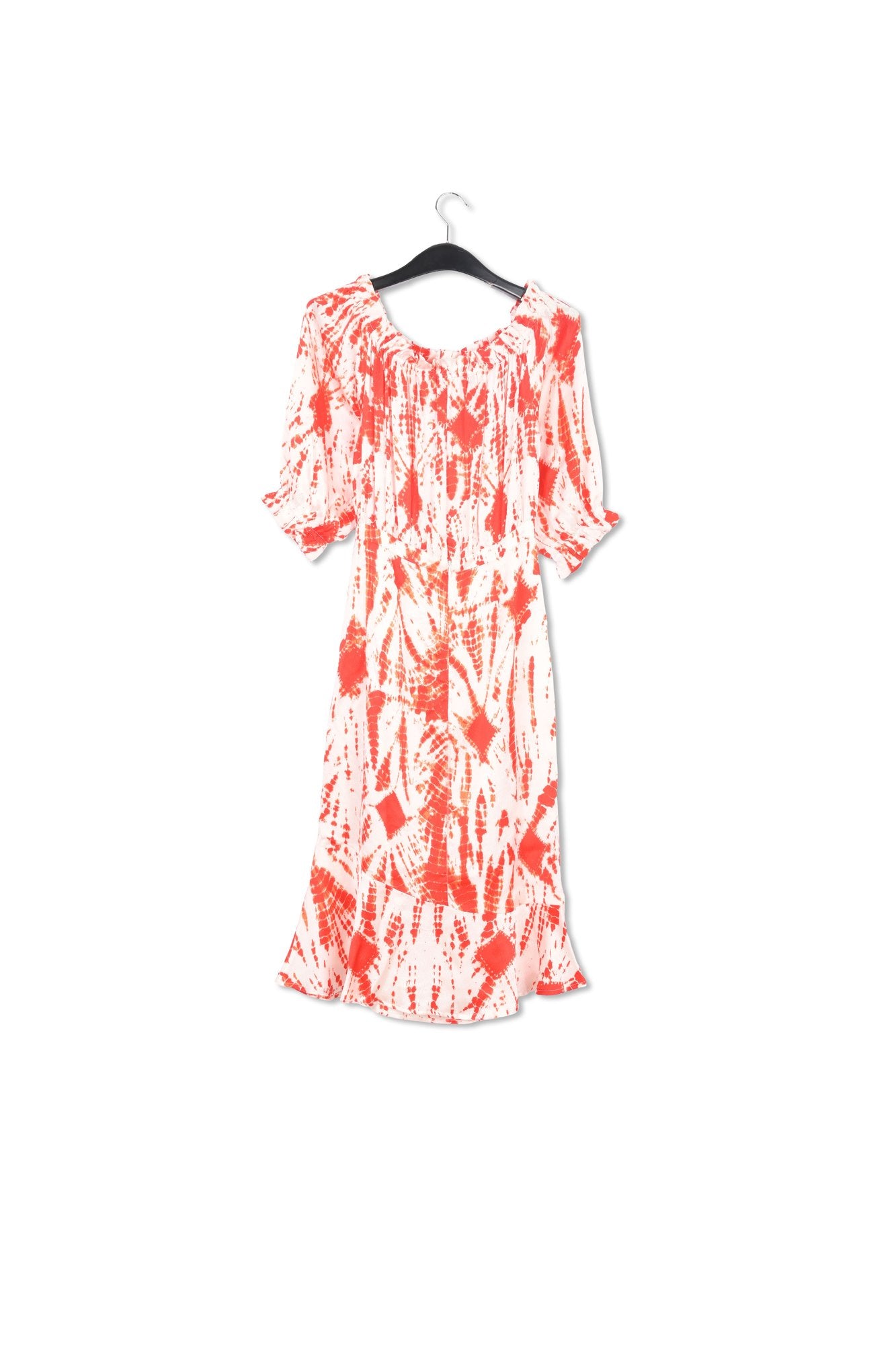 Off-white and dark blue tie-dyed off-the-shoulder silk dress RE—SSENTIEL | Essentiel second hand