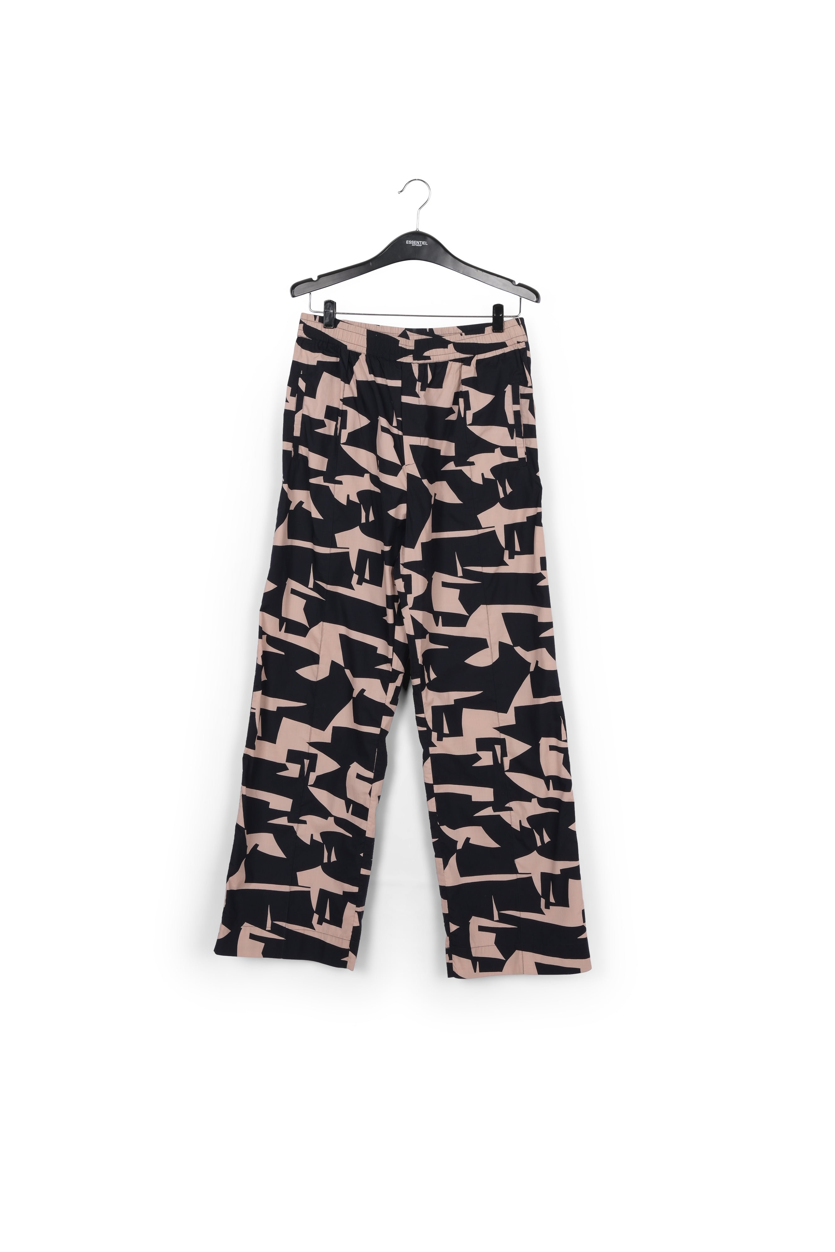Beige cotton pants with dark blue graphic print RE—SSENTIEL | Essentiel second hand