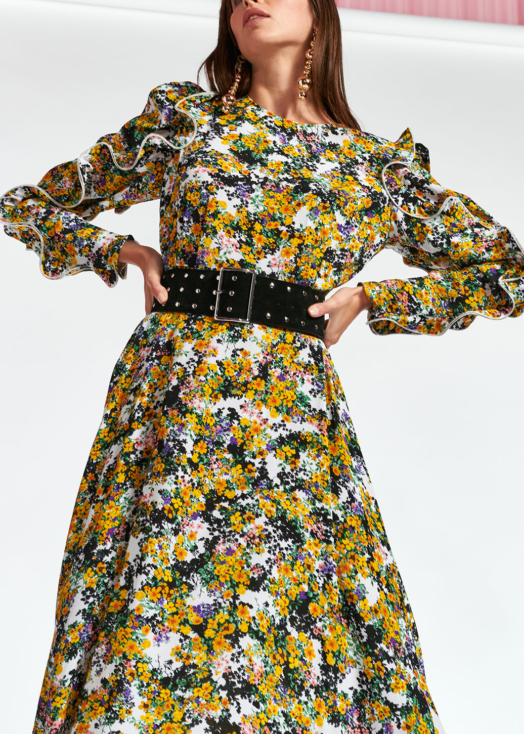 Off-white ruffled floral-print maxi dress RE—SSENTIEL | Essentiel second hand