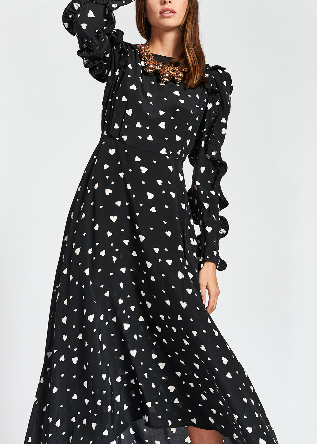 Black heart-print maxi dress with ruffle details RE—SSENTIEL | Essentiel second hand
