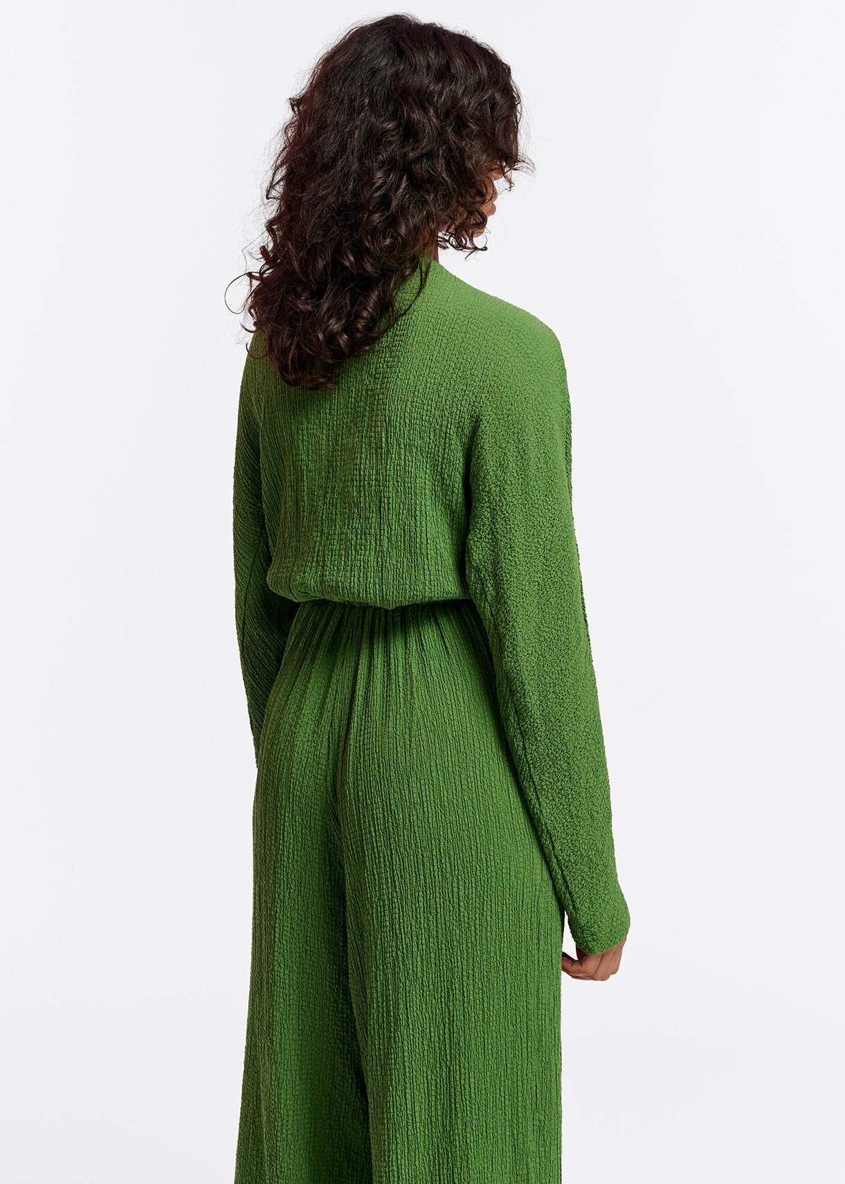 Dark green seersucker jumpsuit with tied front RE—SSENTIEL | Essentiel second hand