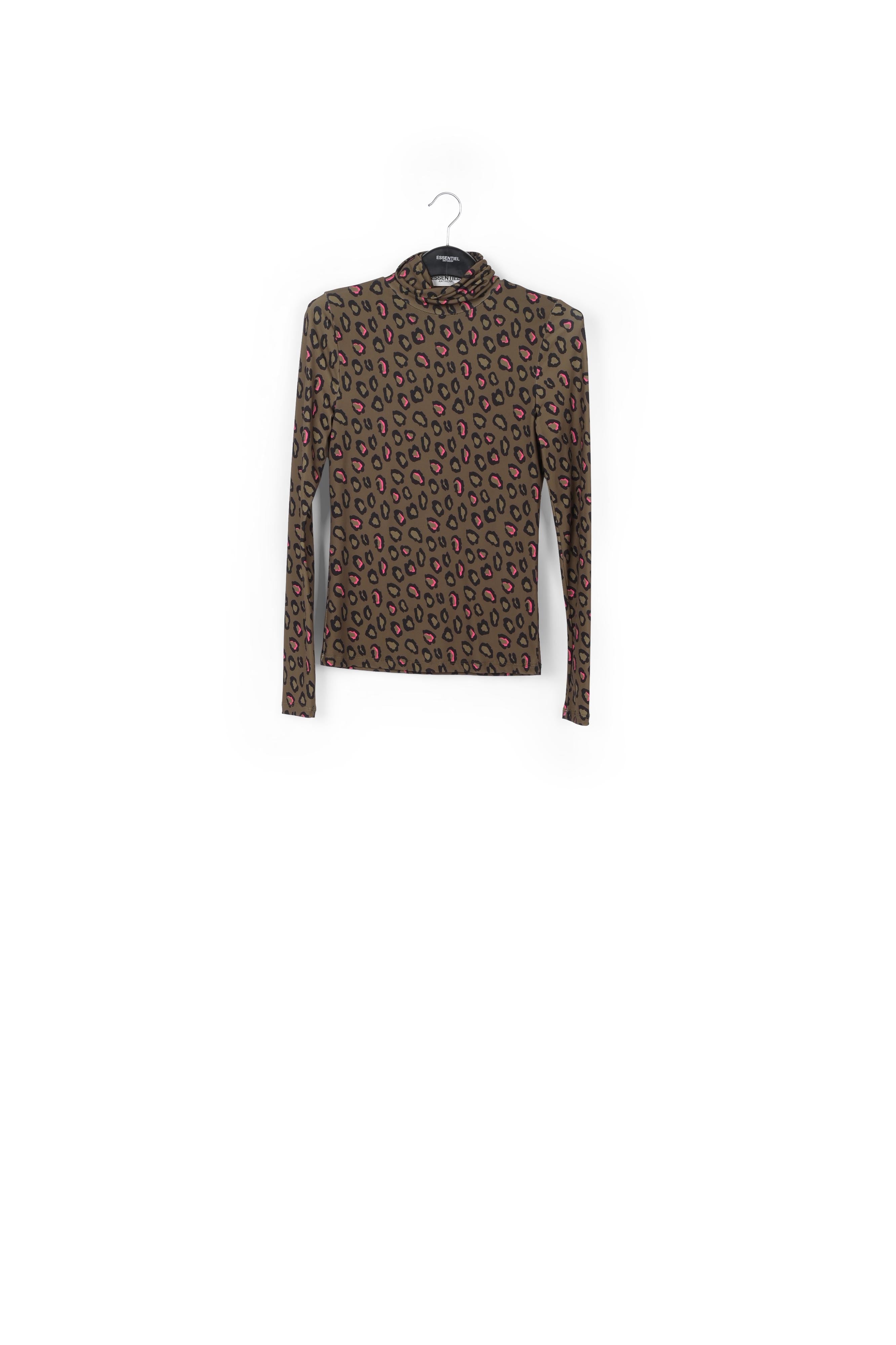 Khaki leopard-print turtleneck top RE—SSENTIEL | Essentiel second hand