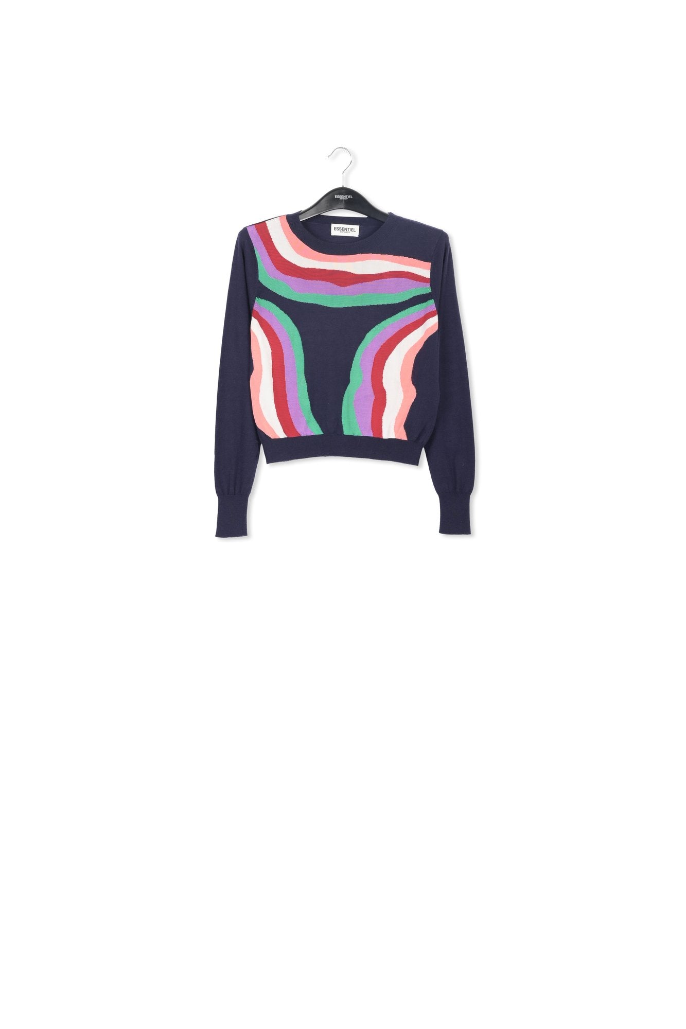 Navy blue sweater with swirling stripes RE—SSENTIEL | Essentiel second hand