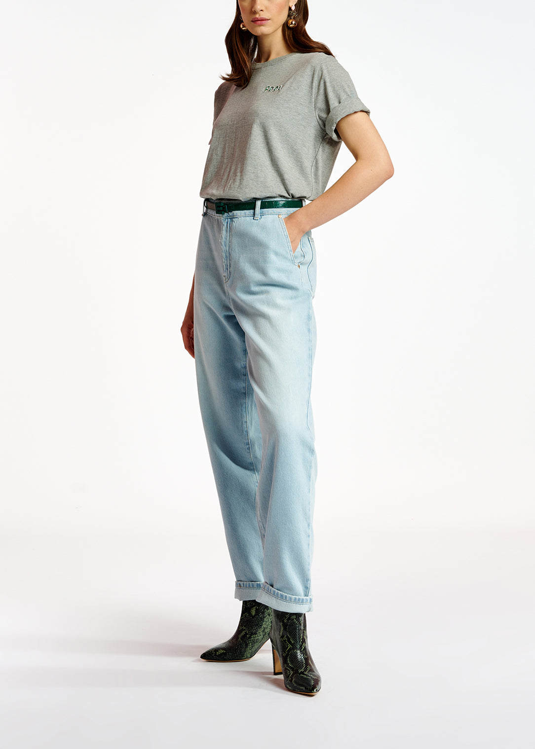 Grey cotton T-shirt with bead embroidery detail RE—SSENTIEL | Essentiel second hand