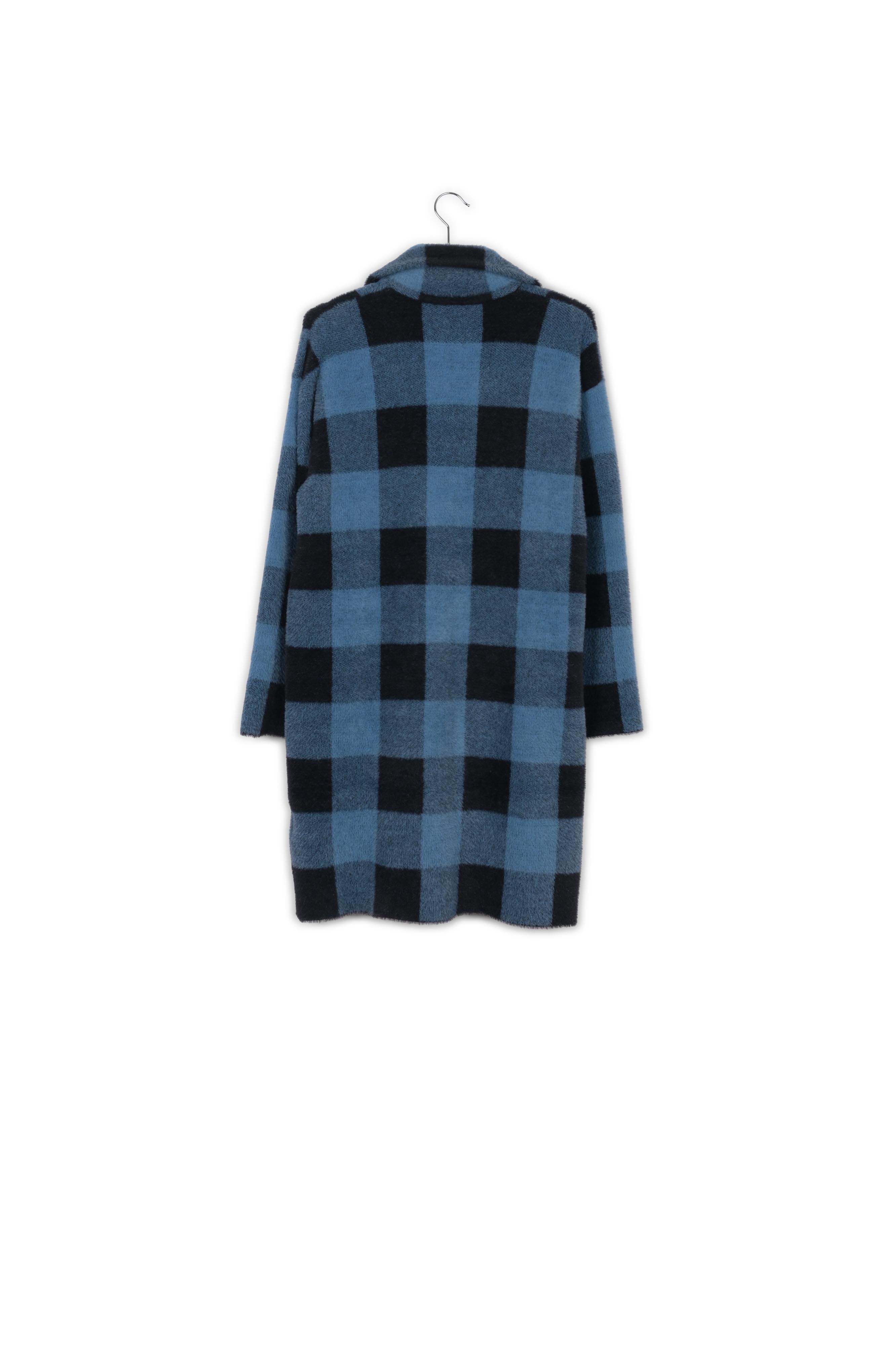 Black and blue check knitted coat RE—SSENTIEL | Essentiel second hand