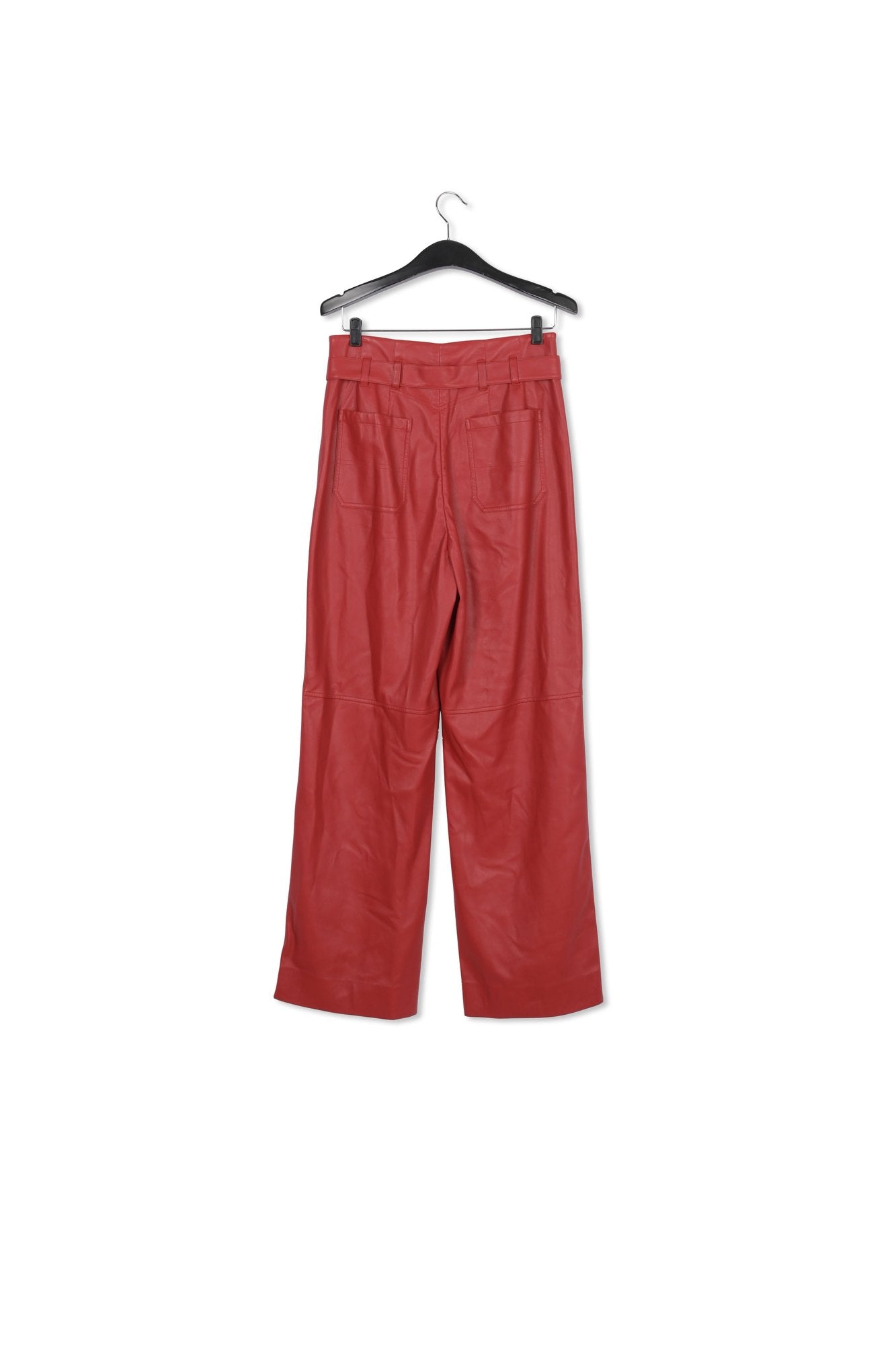 Red faux leather belted pants RE—SSENTIEL | Essentiel second hand