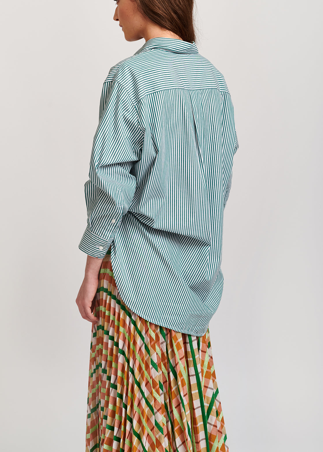 Beige and green plaid cotton-blend pleated skirt RE—SSENTIEL | Essentiel second hand