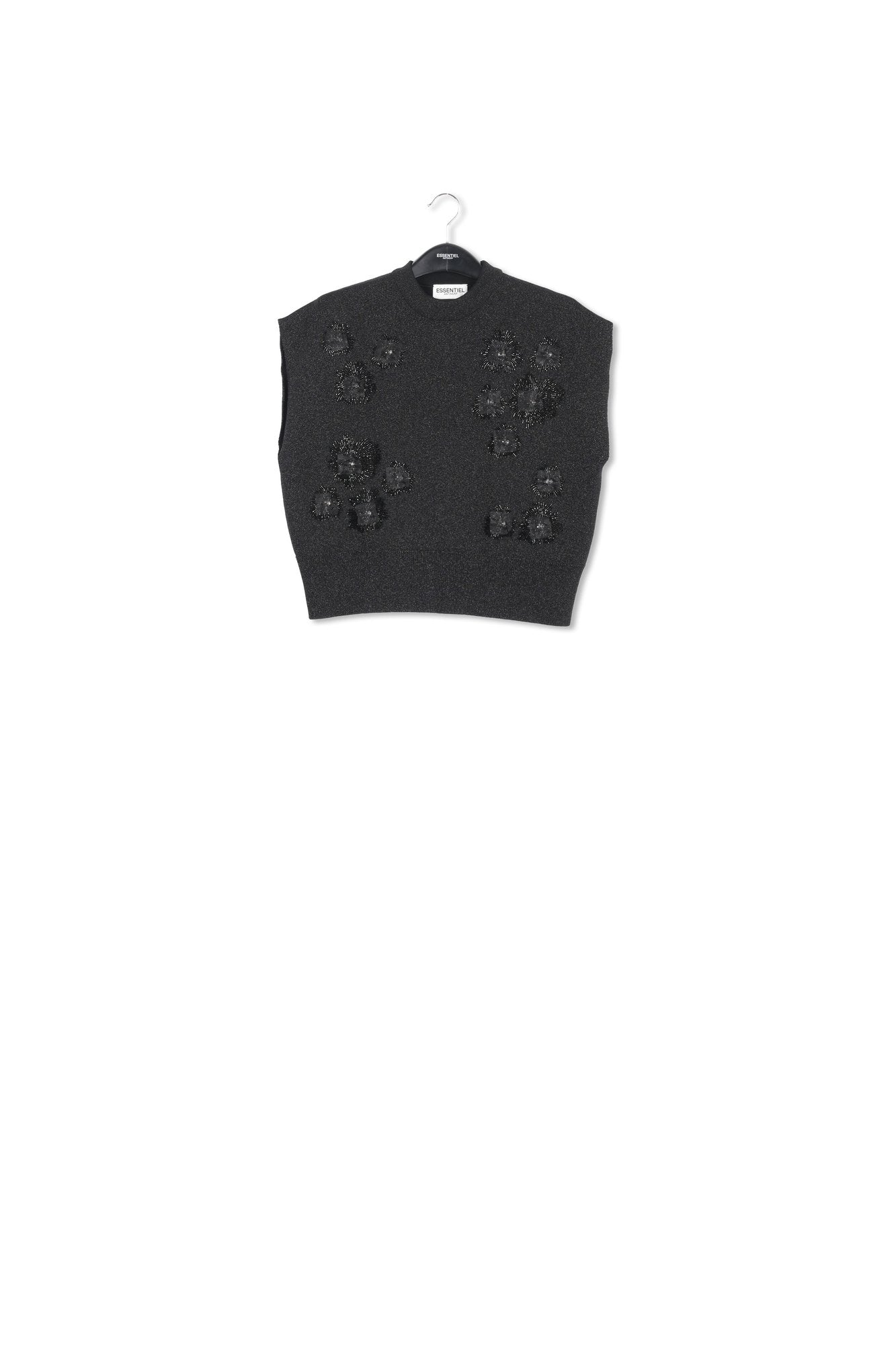 Black lurex knitted top with beaded embroideries RE—SSENTIEL | Essentiel second hand
