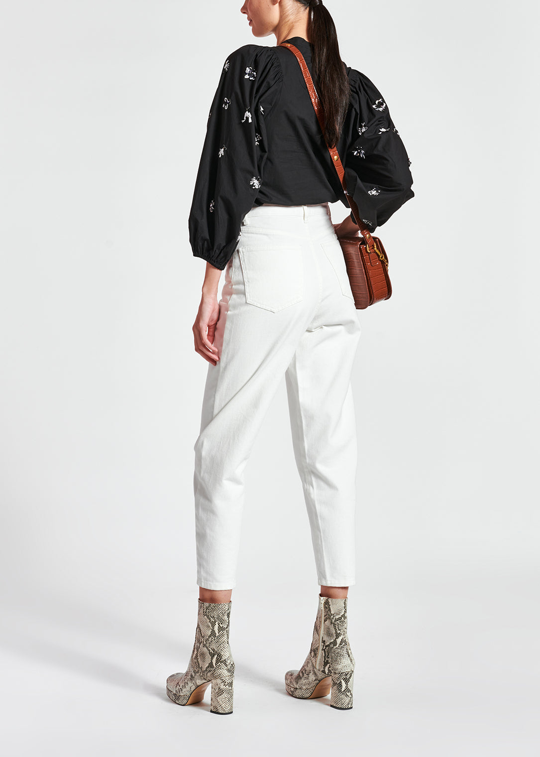 Black cotton-poplin embroidered puffed-sleeve shirt RE—SSENTIEL | Essentiel second hand