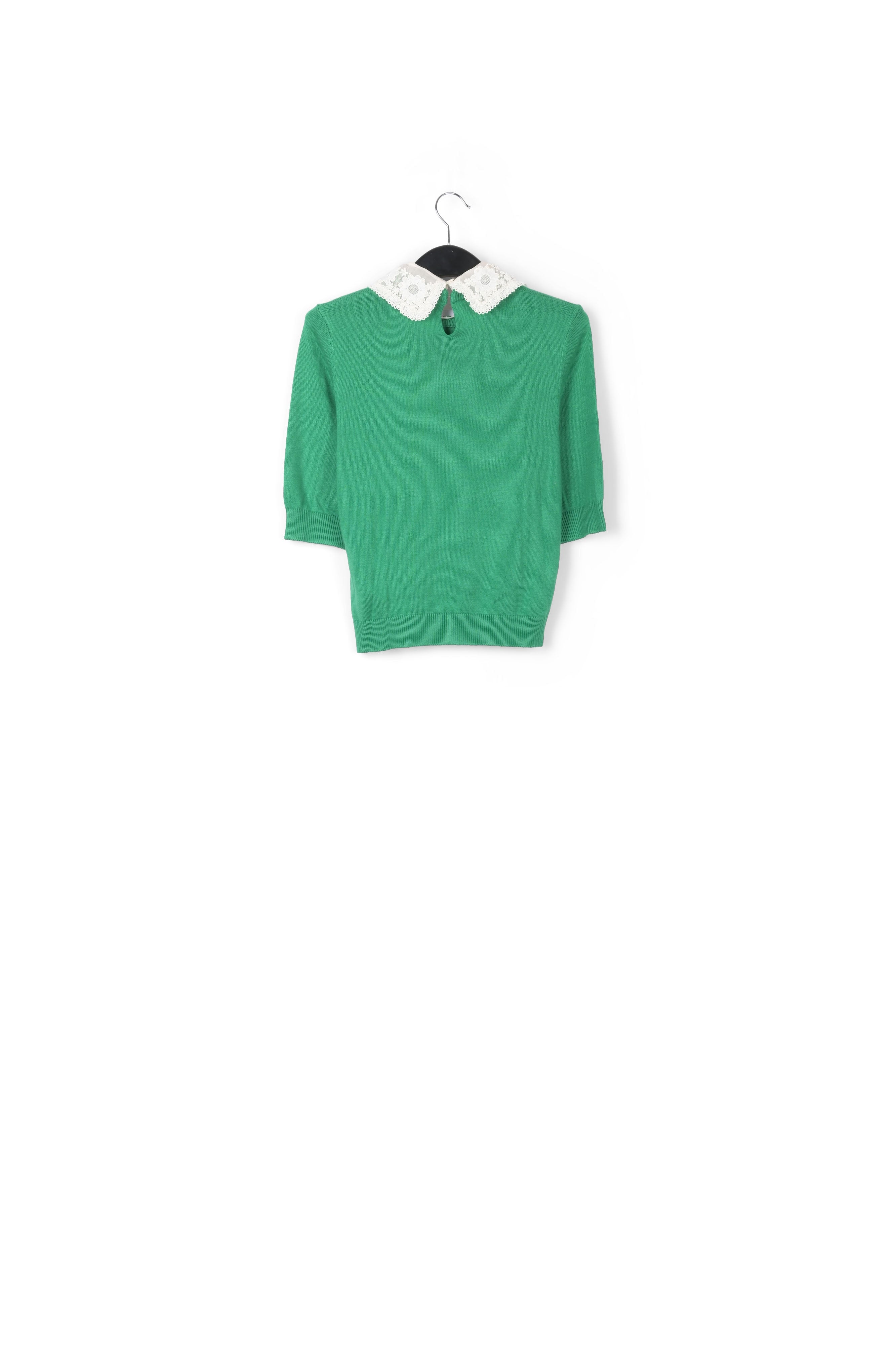 Green sweater with lace and pearl-embroidered collar RE—SSENTIEL | Essentiel second hand