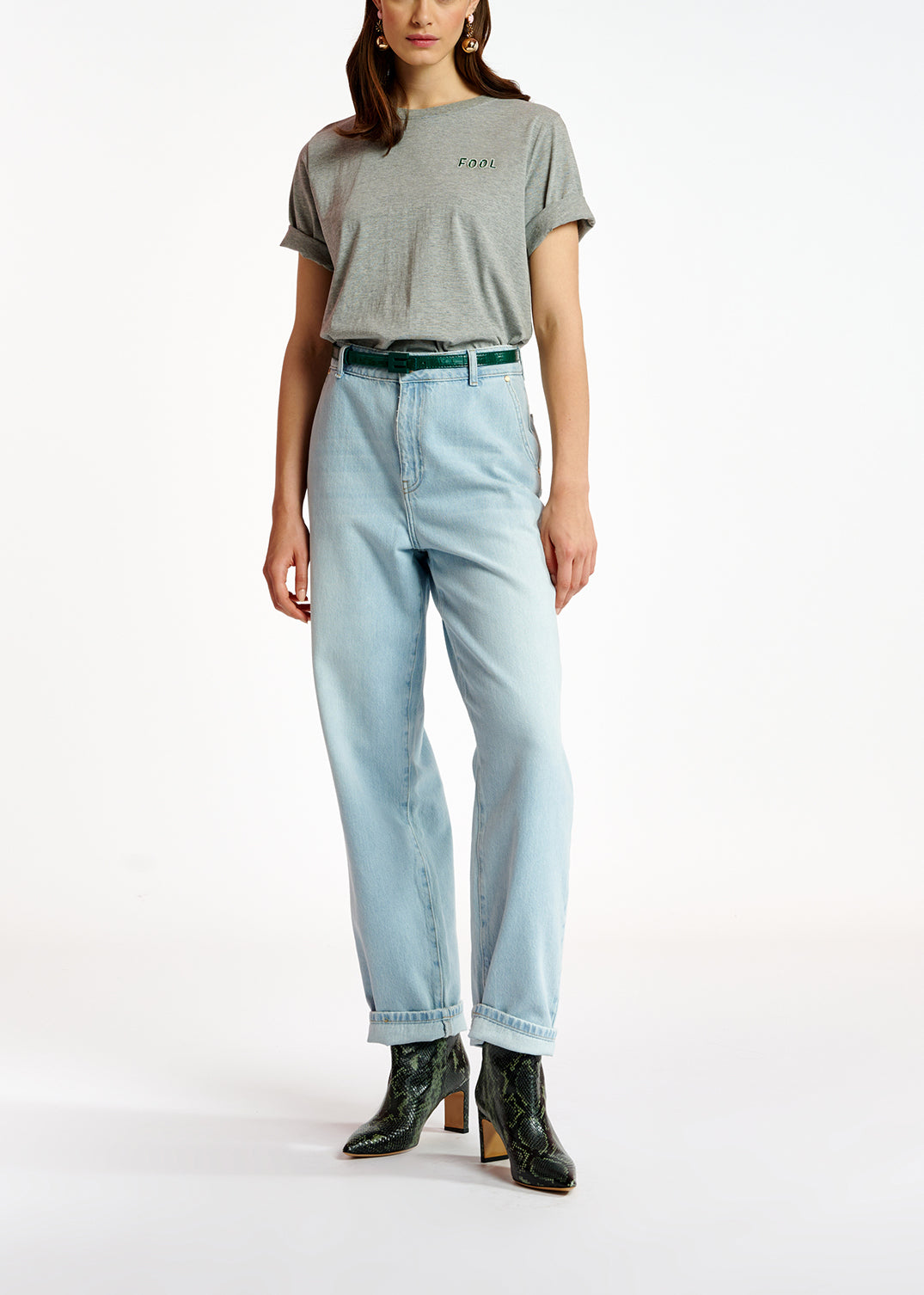 Grey cotton T-shirt with bead embroidery detail RE—SSENTIEL | Essentiel second hand