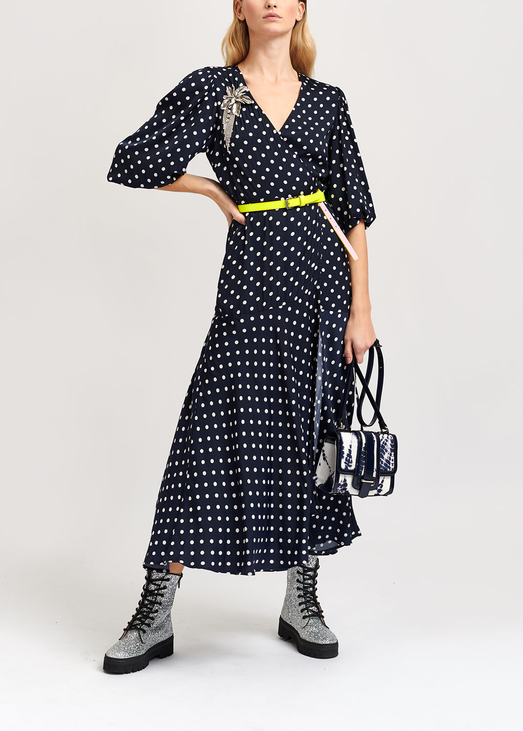 Dark blue polka dot wrap maxi dress RE—SSENTIEL | Essentiel second hand