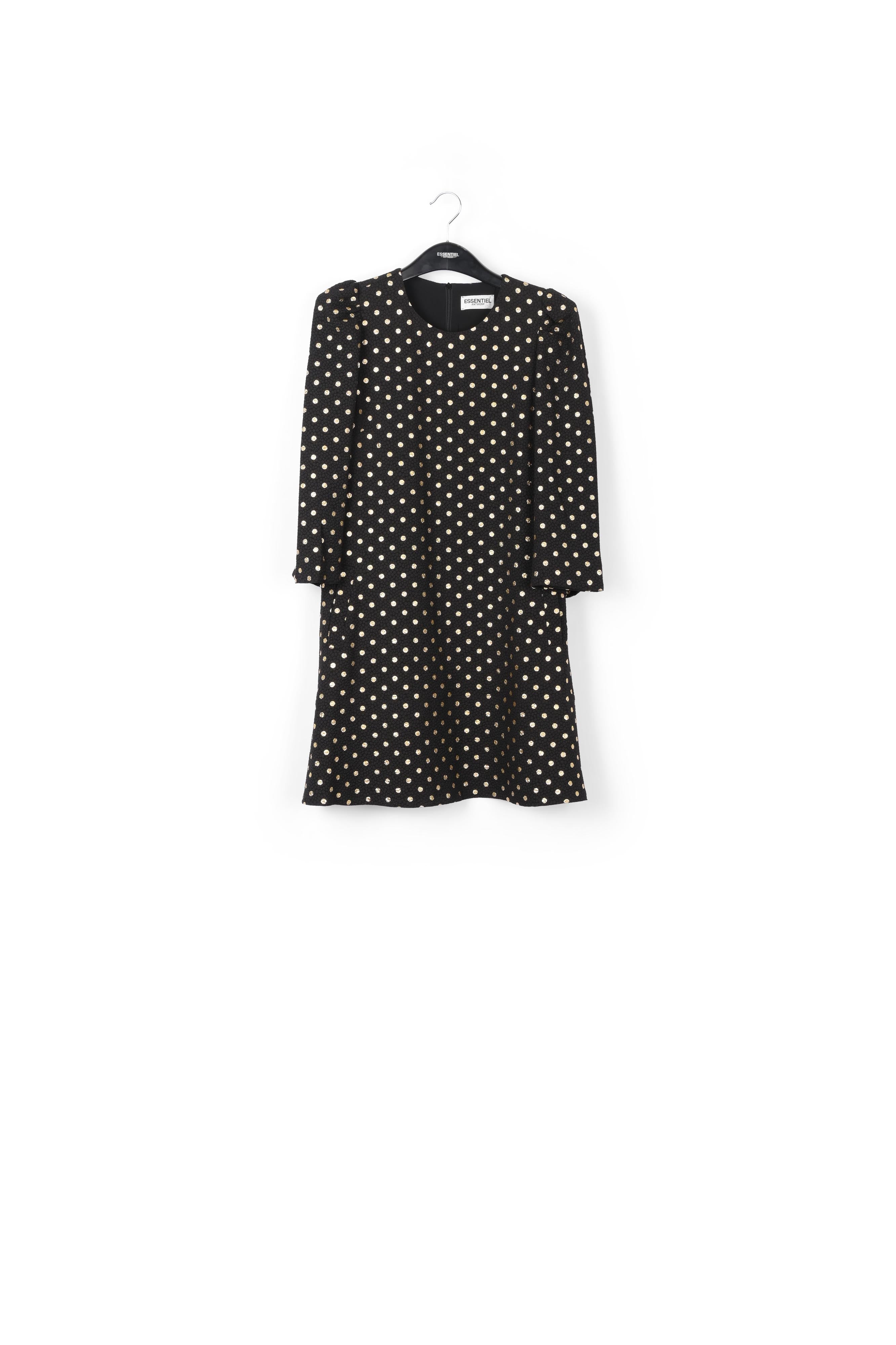 Black and gold polka-dot mini dress with trumpet sleeves RE—SSENTIEL | Essentiel second hand