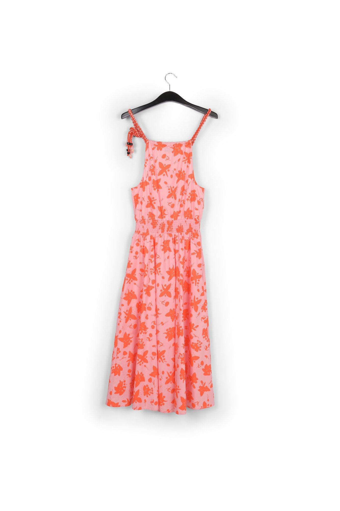 Light pink and red cotton halter neck dress with floral print RE—SSENTIEL | Essentiel second hand