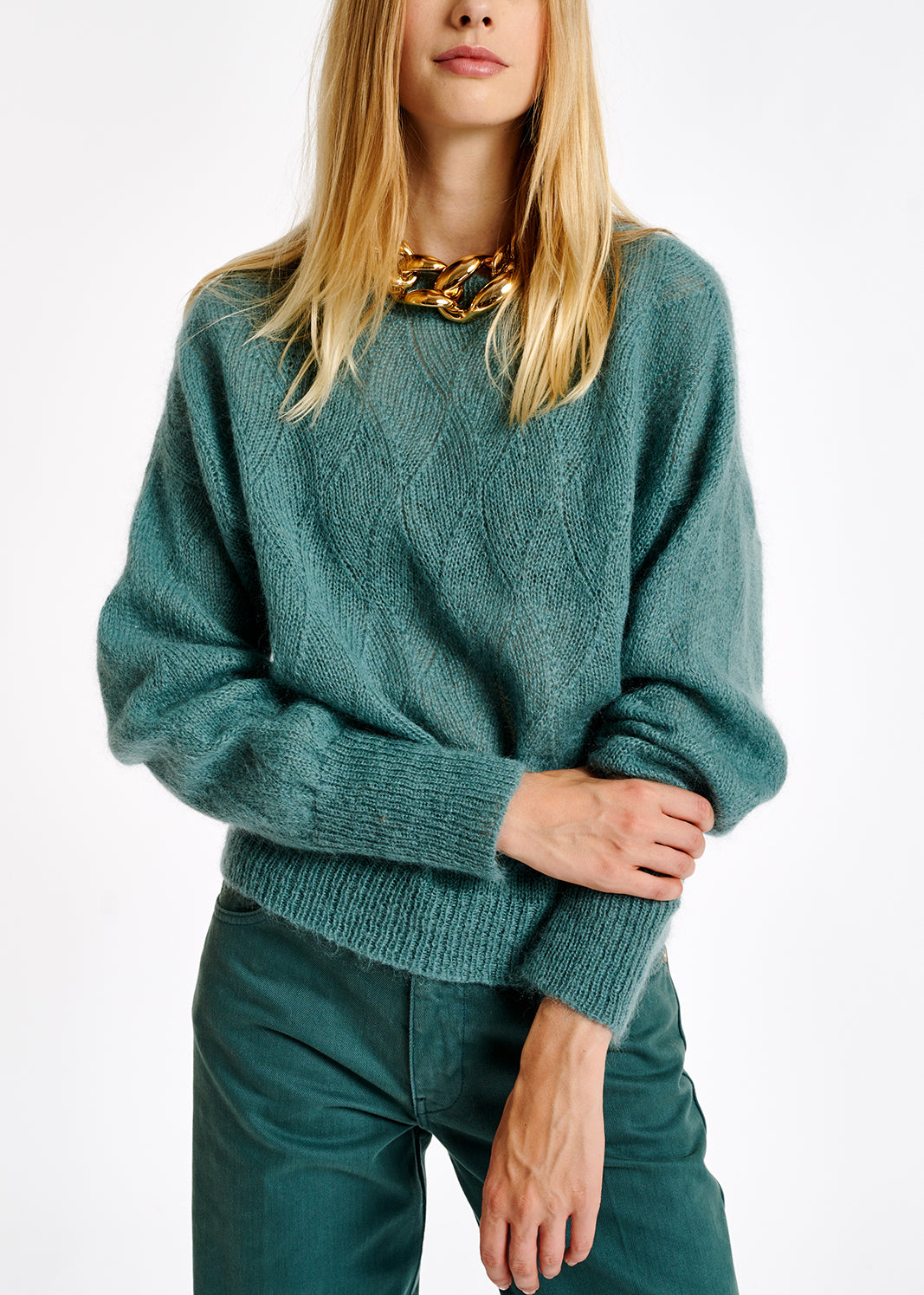 Blue ajour-knitted mohair sweater RE—SSENTIEL | Essentiel second hand