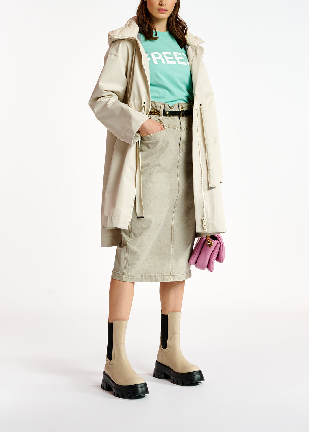 Beige kokerrok in jeansstof RE—SSENTIEL | Essentiel second hand