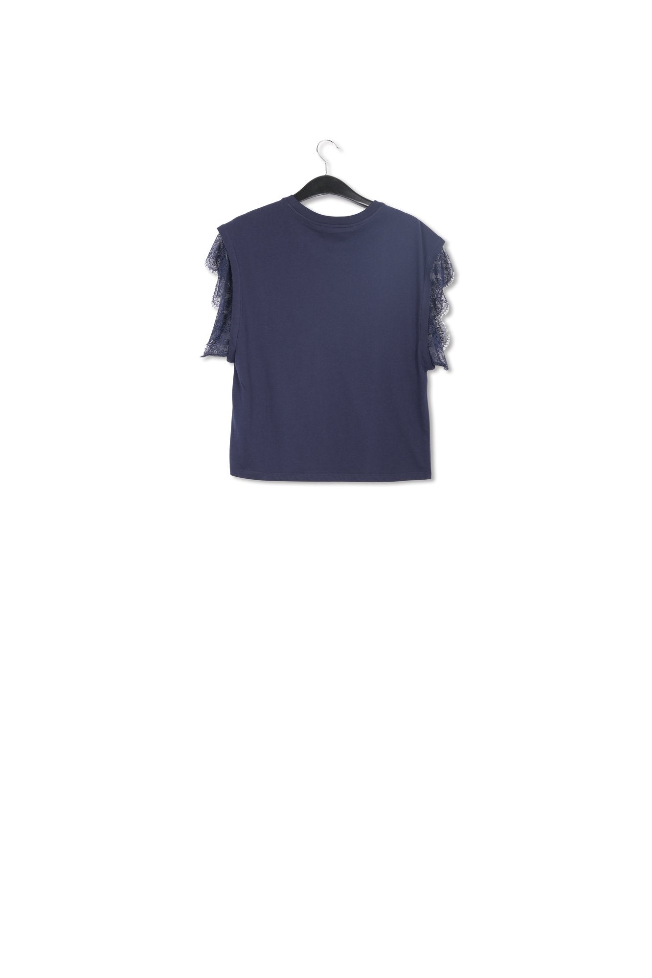 T-shirt en coton bio bleu foncé avec dentelle RE—SSENTIEL | Essentiel second hand