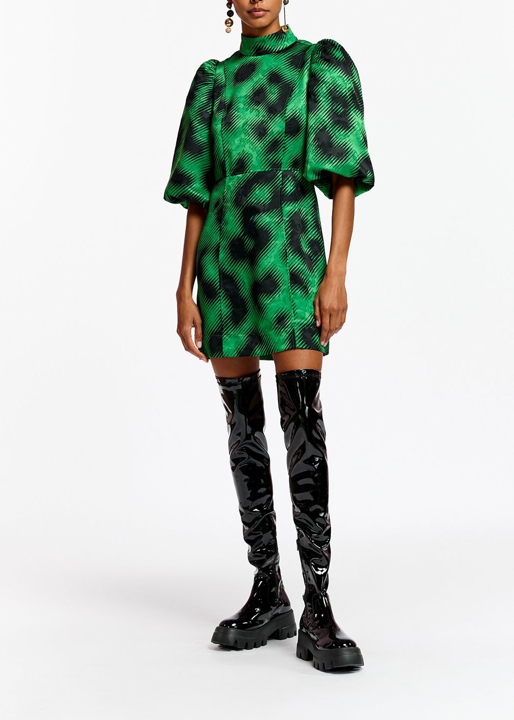 Green jacquard mini dress with leopard print RE—SSENTIEL | Essentiel second hand