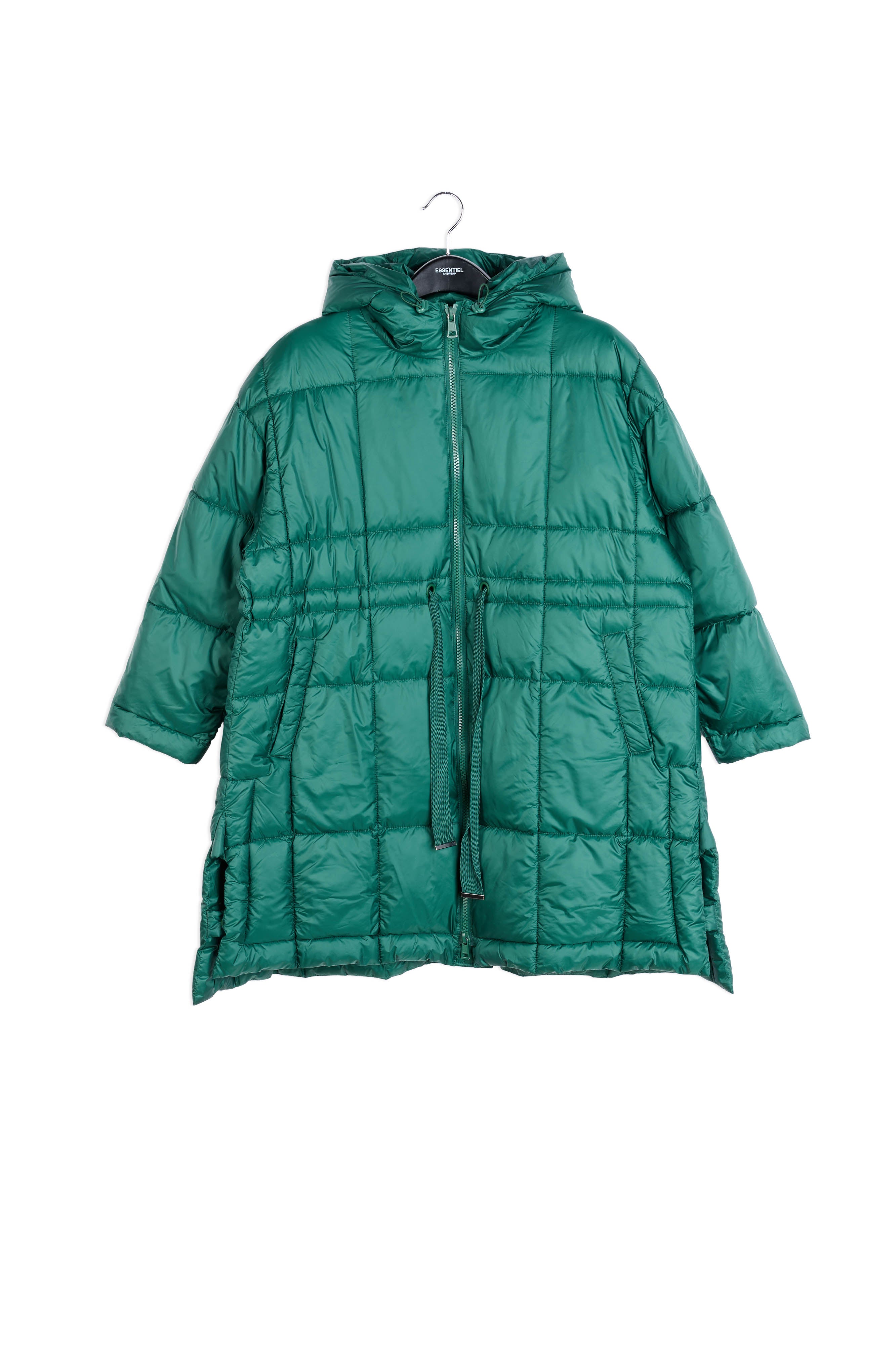 Dark green hooded puffer coat RE—SSENTIEL | Essentiel second hand