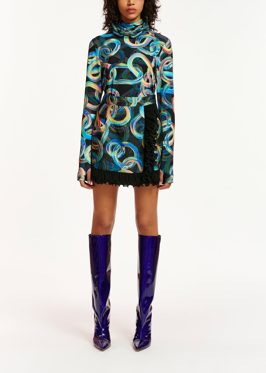 Black abstract-print turtleneck top RE—SSENTIEL | Essentiel second hand