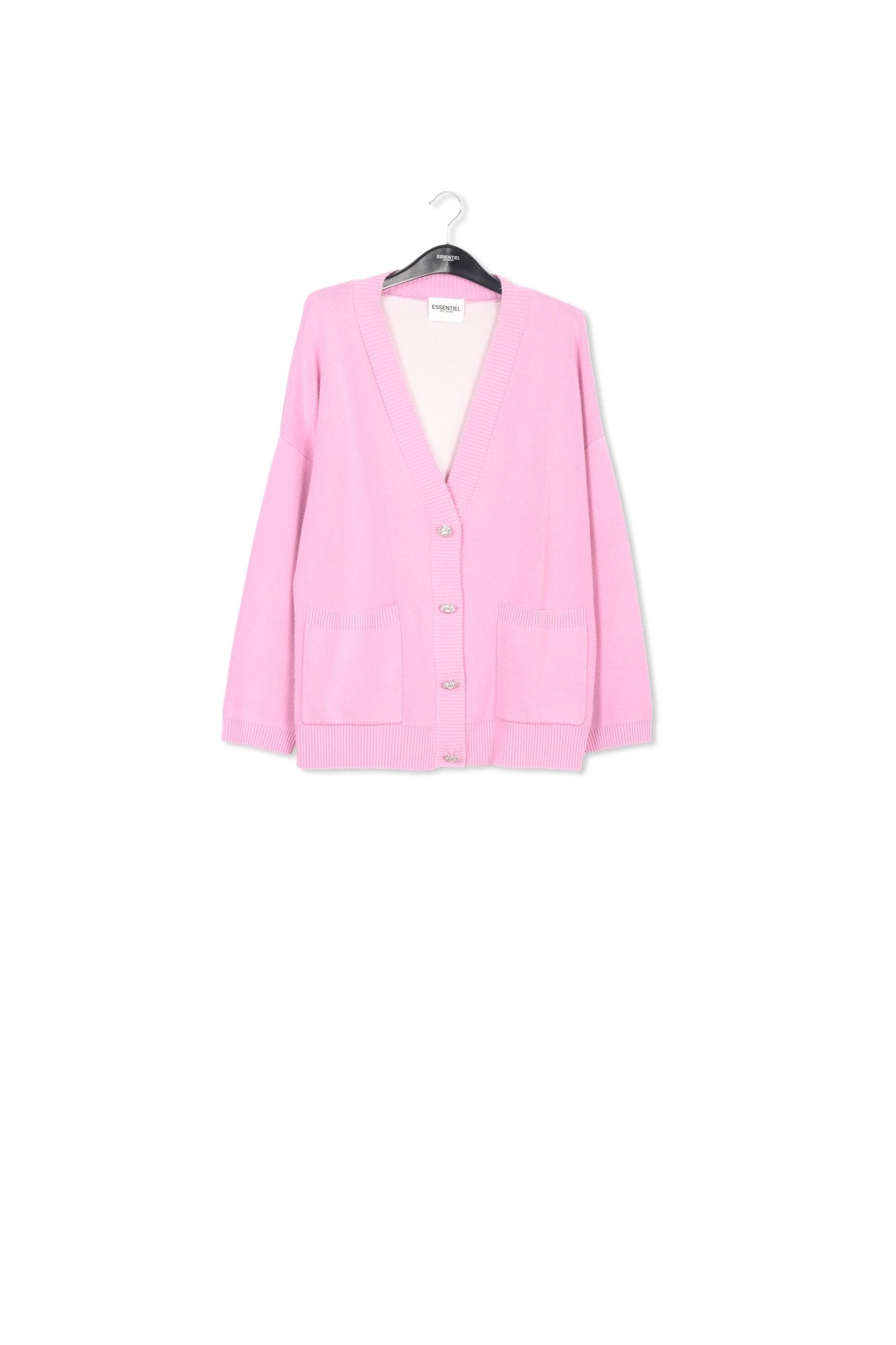 Pink rhinestone-button V-neck cardigan RE—SSENTIEL | Essentiel second hand