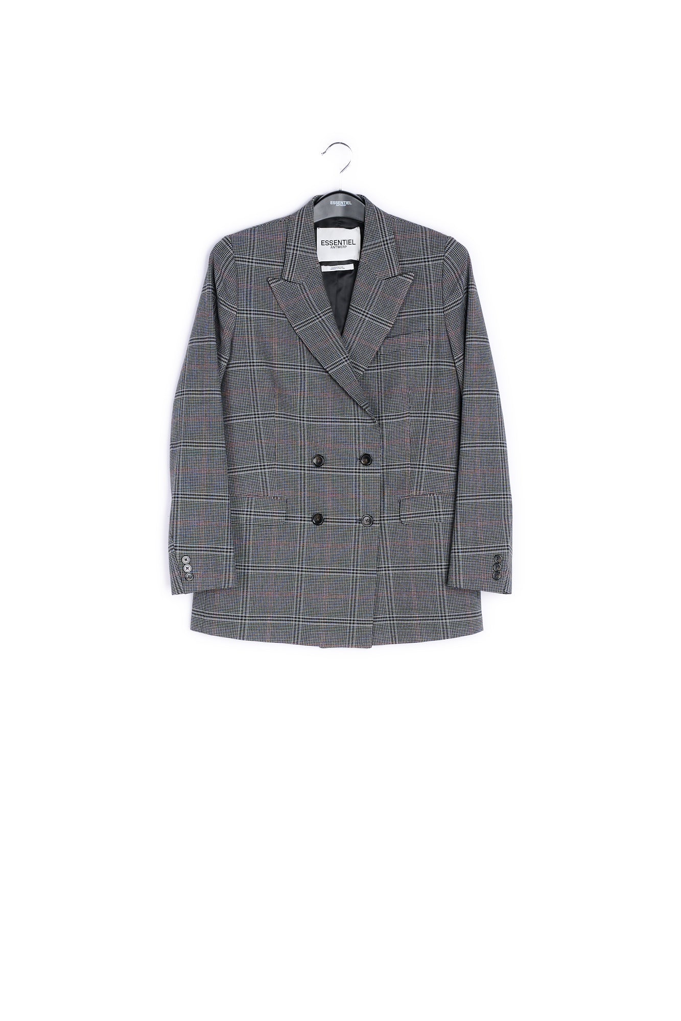 Veste blazer beige croisé à carreaux RE—SSENTIEL | Essentiel second hand