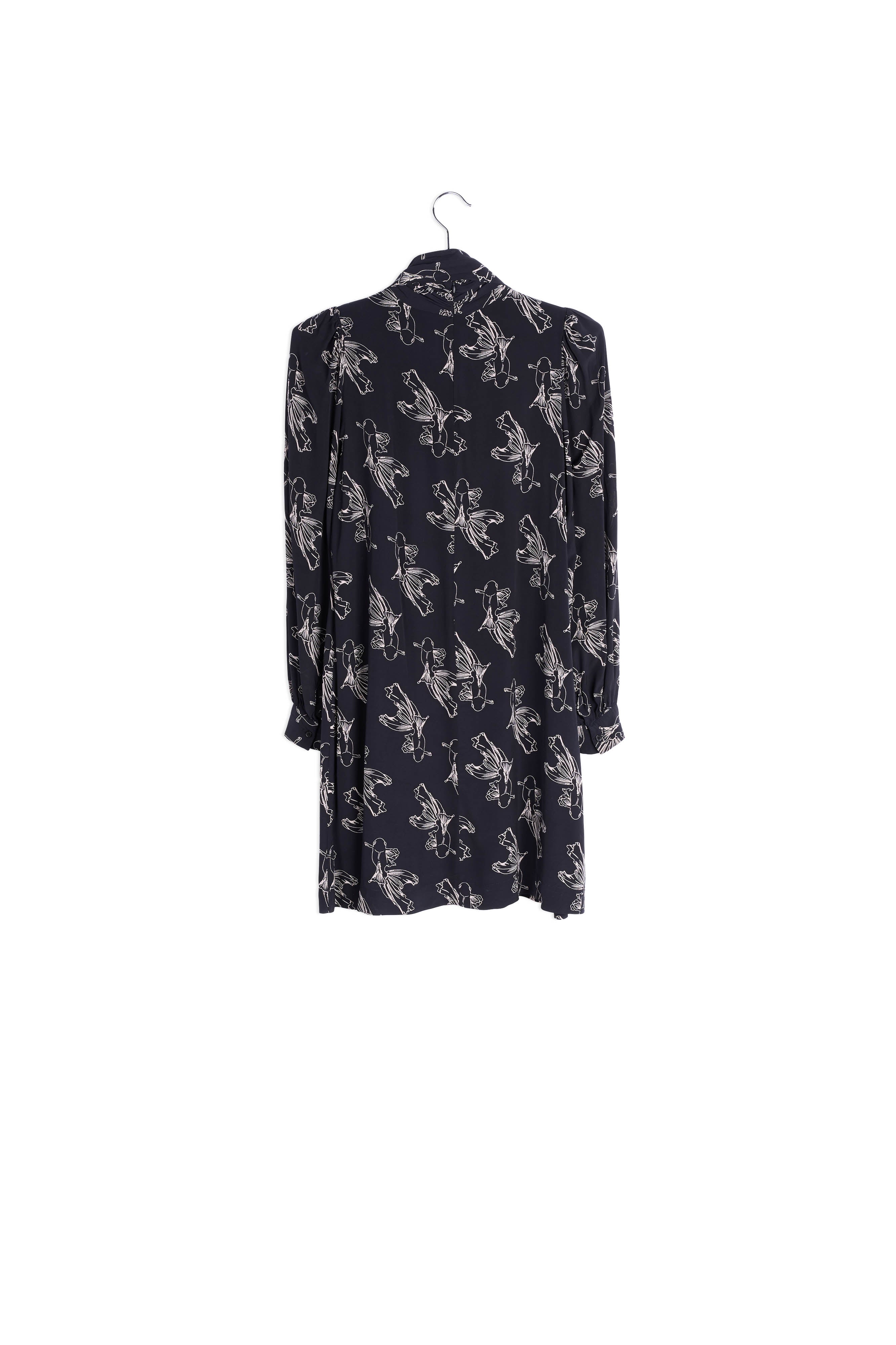 Zwarte mini-jurk met grafische print RE—SSENTIEL | Essentiel second hand