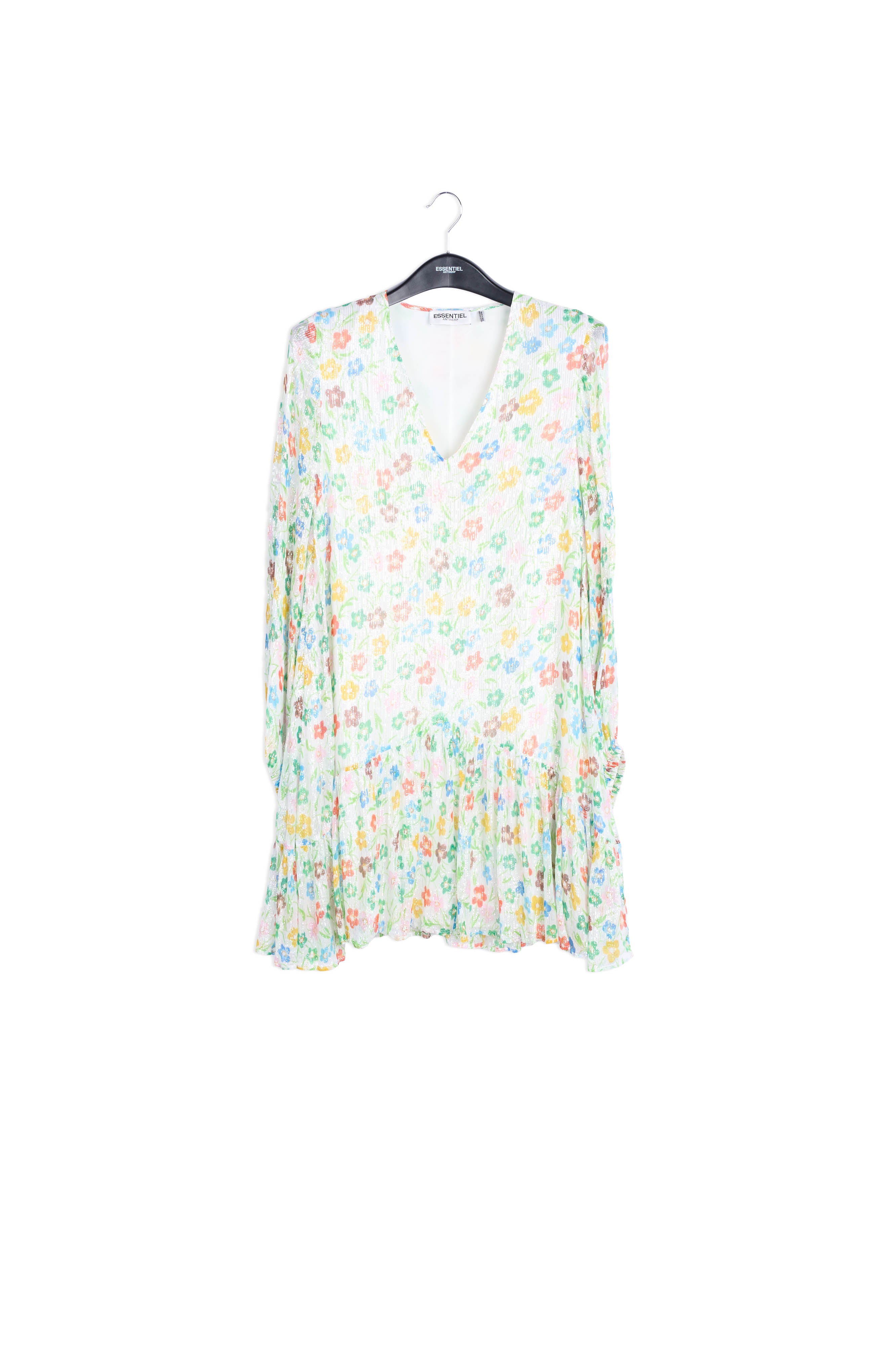 Off-white floral print dress with flared hem RE—SSENTIEL | Essentiel second hand