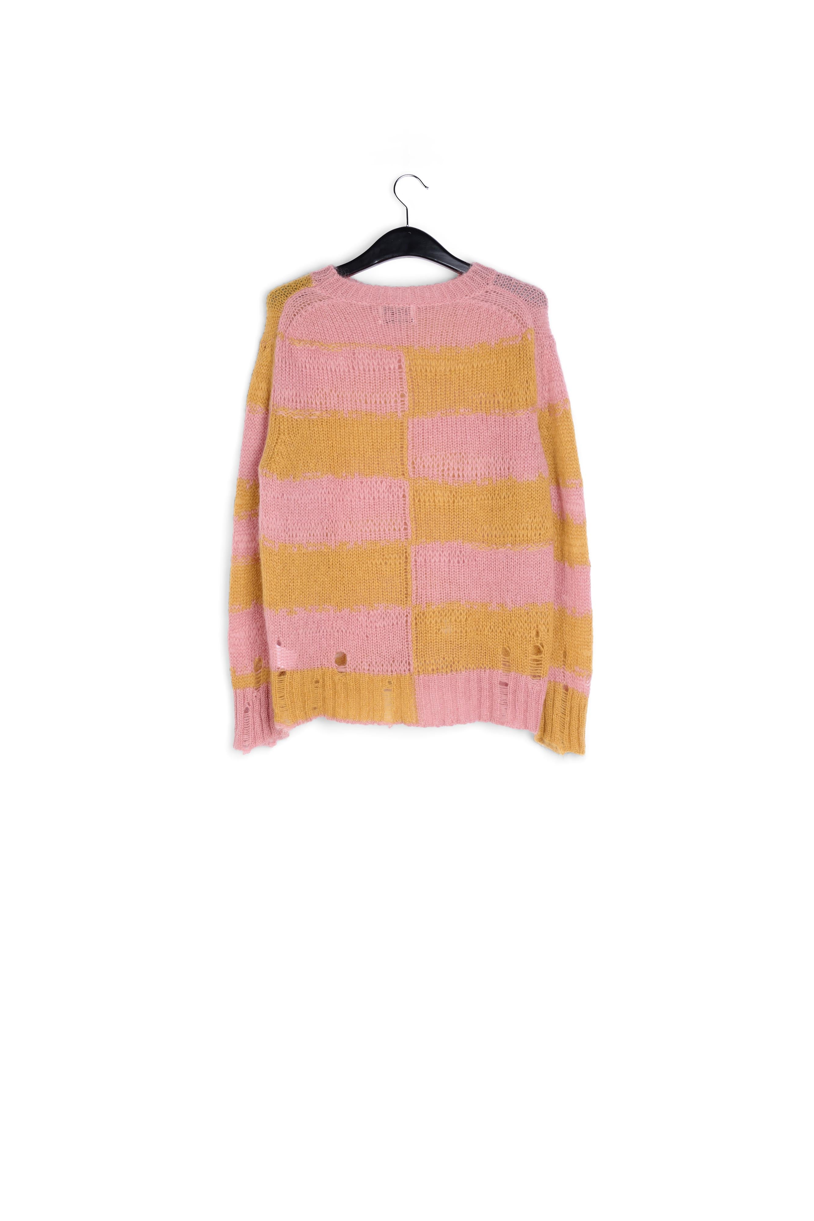 Vintage pink and ochre striped distressed knit sweater RE—SSENTIEL | Essentiel second hand