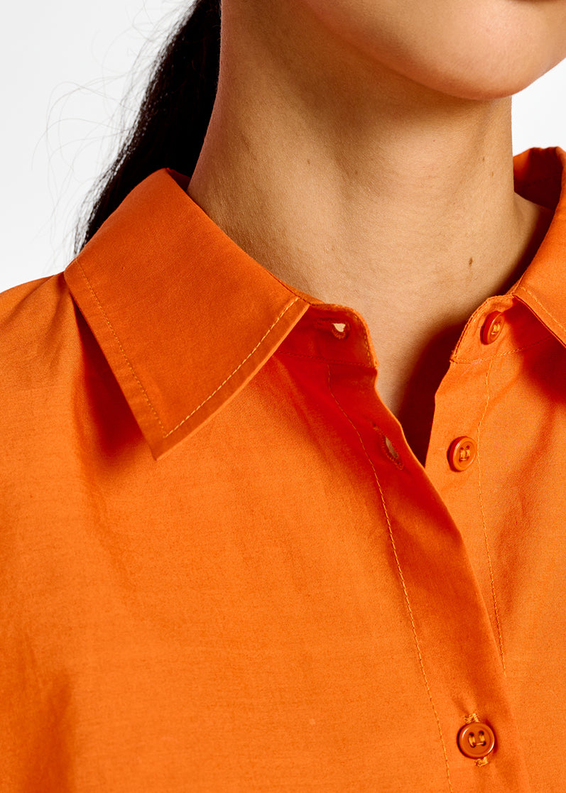 Orange oversized cotton-poplin buttoned shirt RE—SSENTIEL | Essentiel second hand