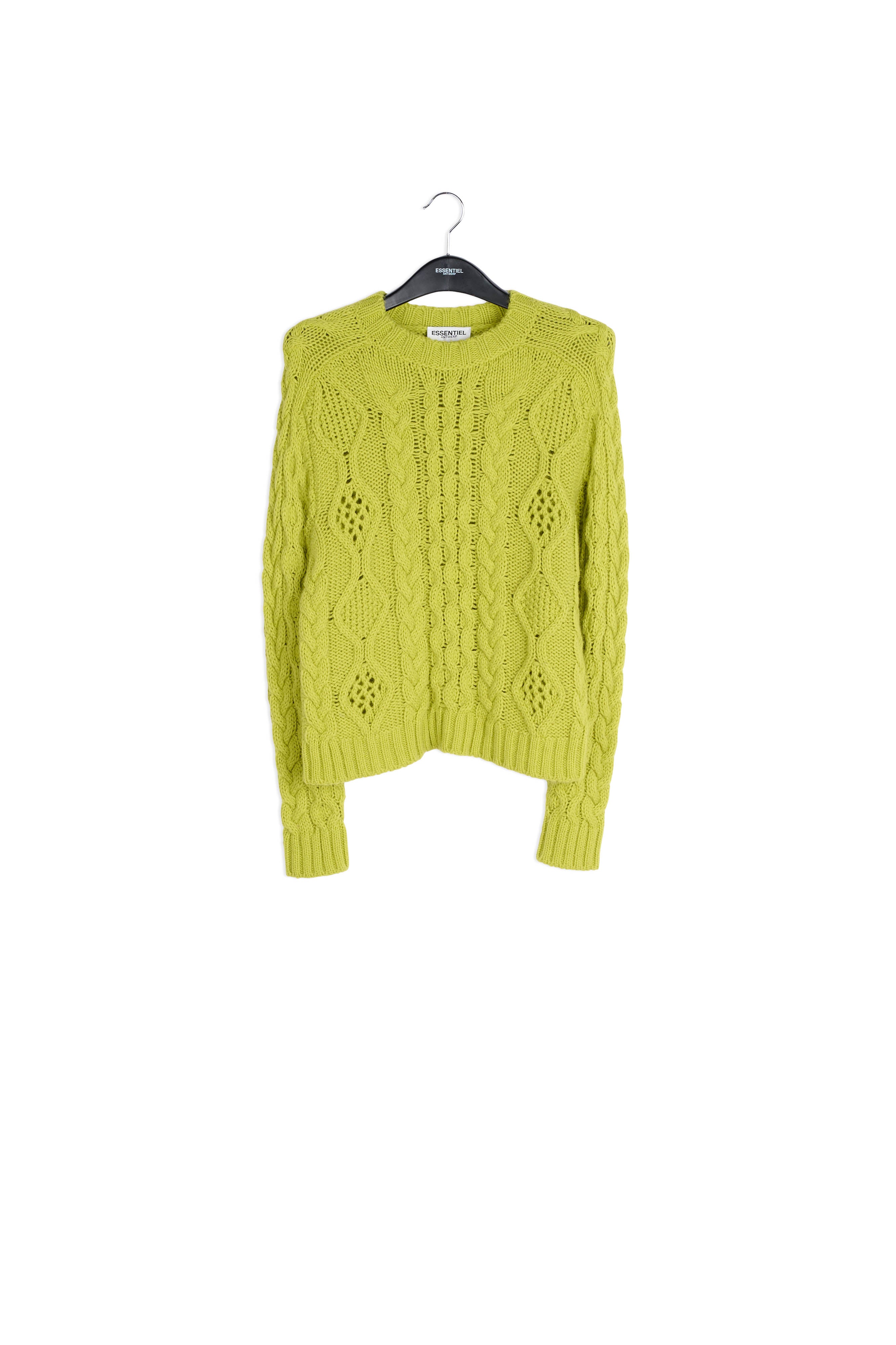 Lime green cable-knit wool-blend sweater RE—SSENTIEL | Essentiel second hand