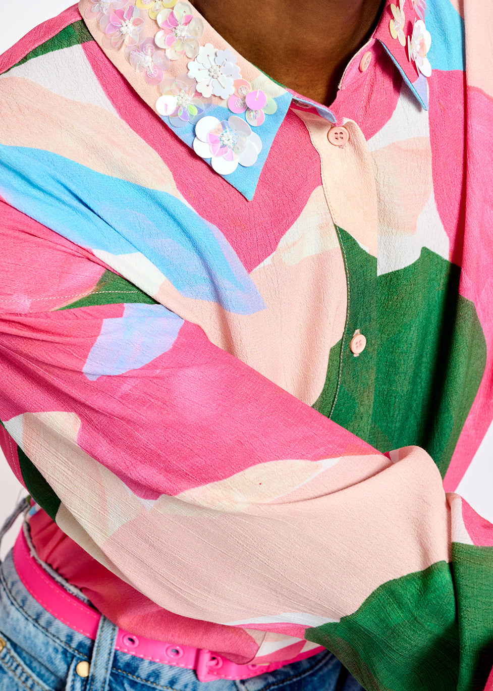 Multicolor shirt with sequin-embroidered collar RE—SSENTIEL | Essentiel second hand